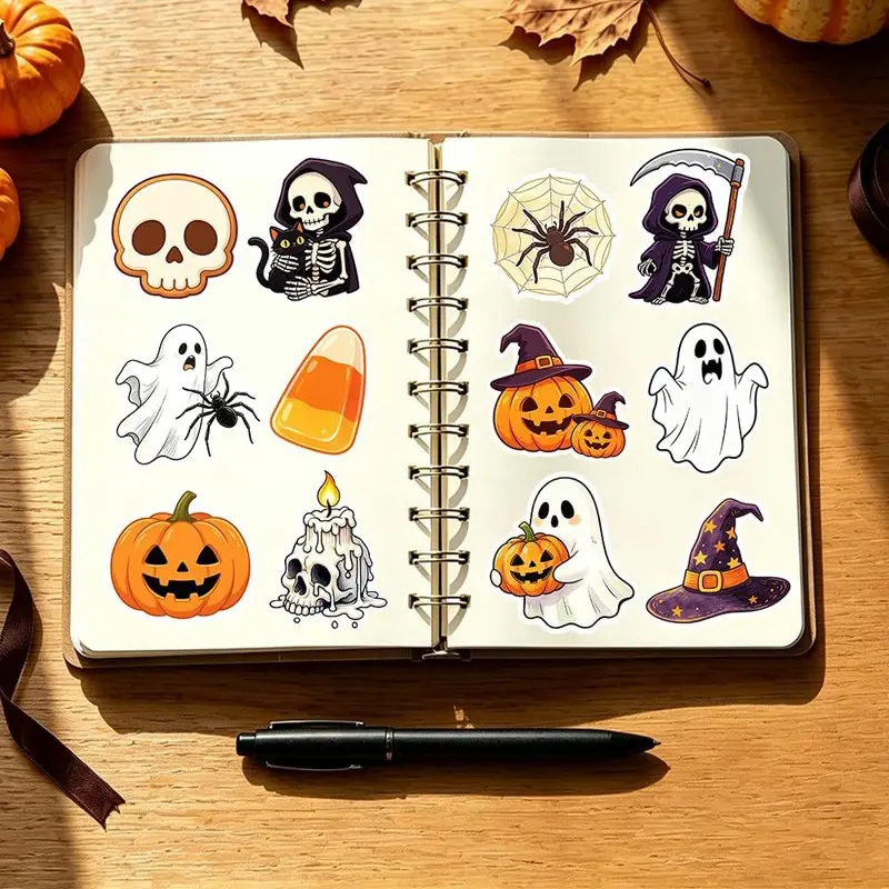 50pcs Unique Halloween Stickers, Party Decorations, Pumpkin Ghost Skull Designs, Cute Halloween Stickers for Water Bottles Laptops Phones Notebooks