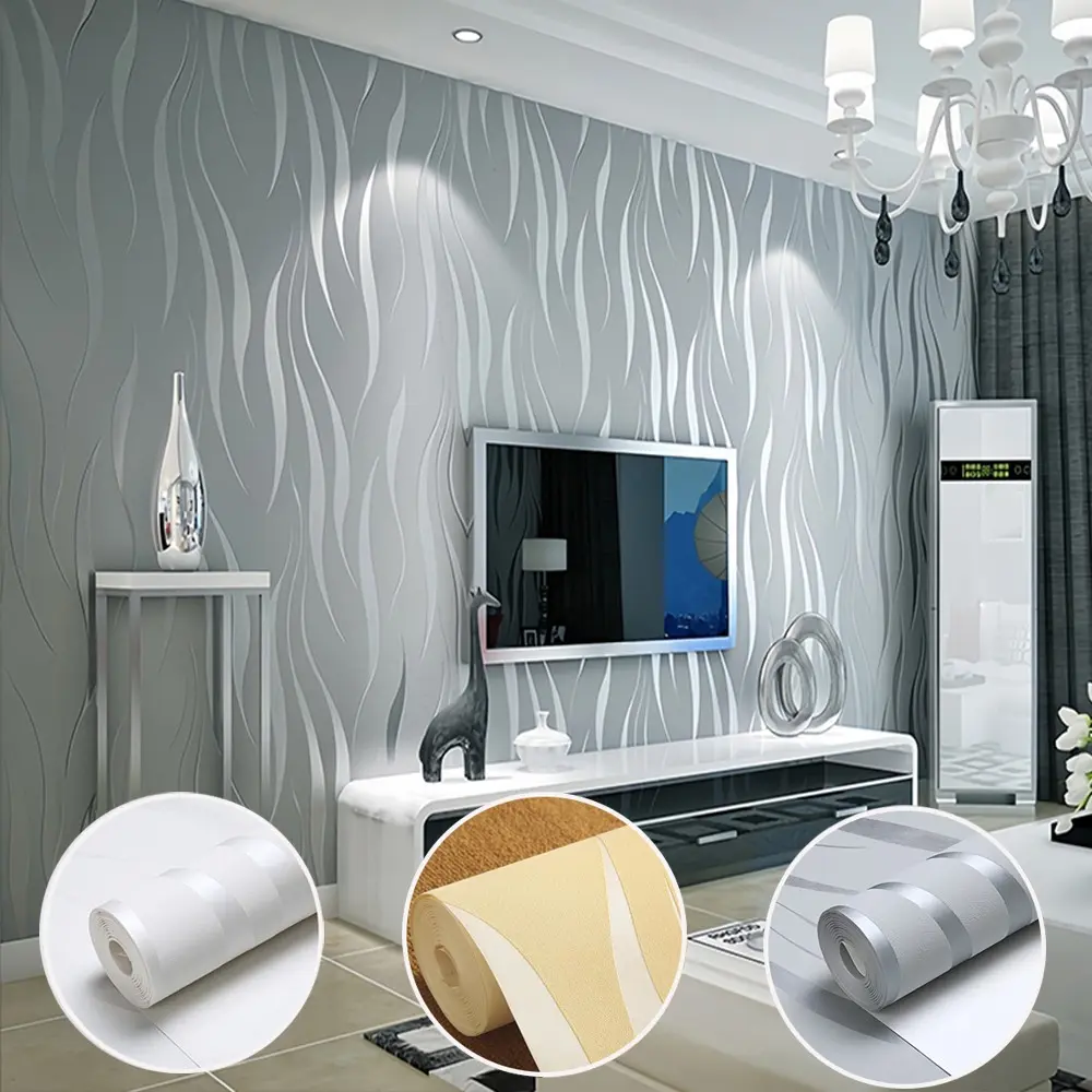 2 Rolls Thickened 3D Embossed Seaweed Texture Self Adhesive Wallpaper 20.86in×118.11in, Peel & Stick Easy Clean Wall Paper for Living Room Bedroom TV Background Wall, Durable Textured DIY Room Renovation Wall Covering