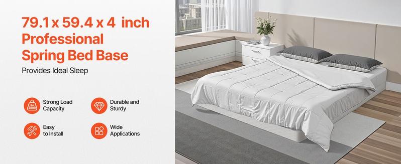 VEVOR Box Spring, Queen Size Bed Frame with Washable Fabric Cloth, Heavy Duty Metal Frame for Queen Bed, 4 in Mattress Foundation, 3500 lbs Max Weight Capacity, Easy Assembly, 79.1 L x 59.4 W x 4 H in