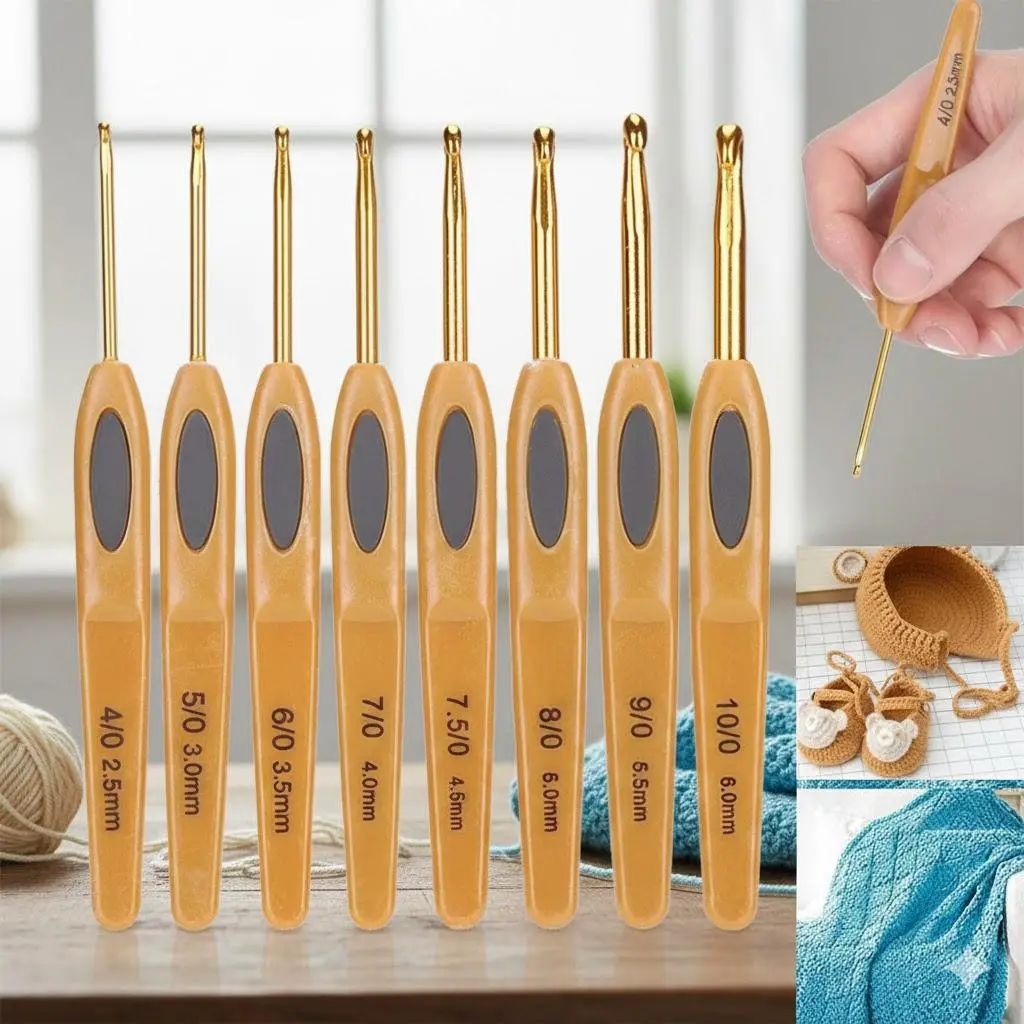 Ergonomic Knitting Needles Set with Non-Slip Rubber Grip, Soft Touch Aluminum Crochet Hooks & Interchangeable Plastic Tips | 8-Piece Portable Craft Accessory Kit for All Skill Levels