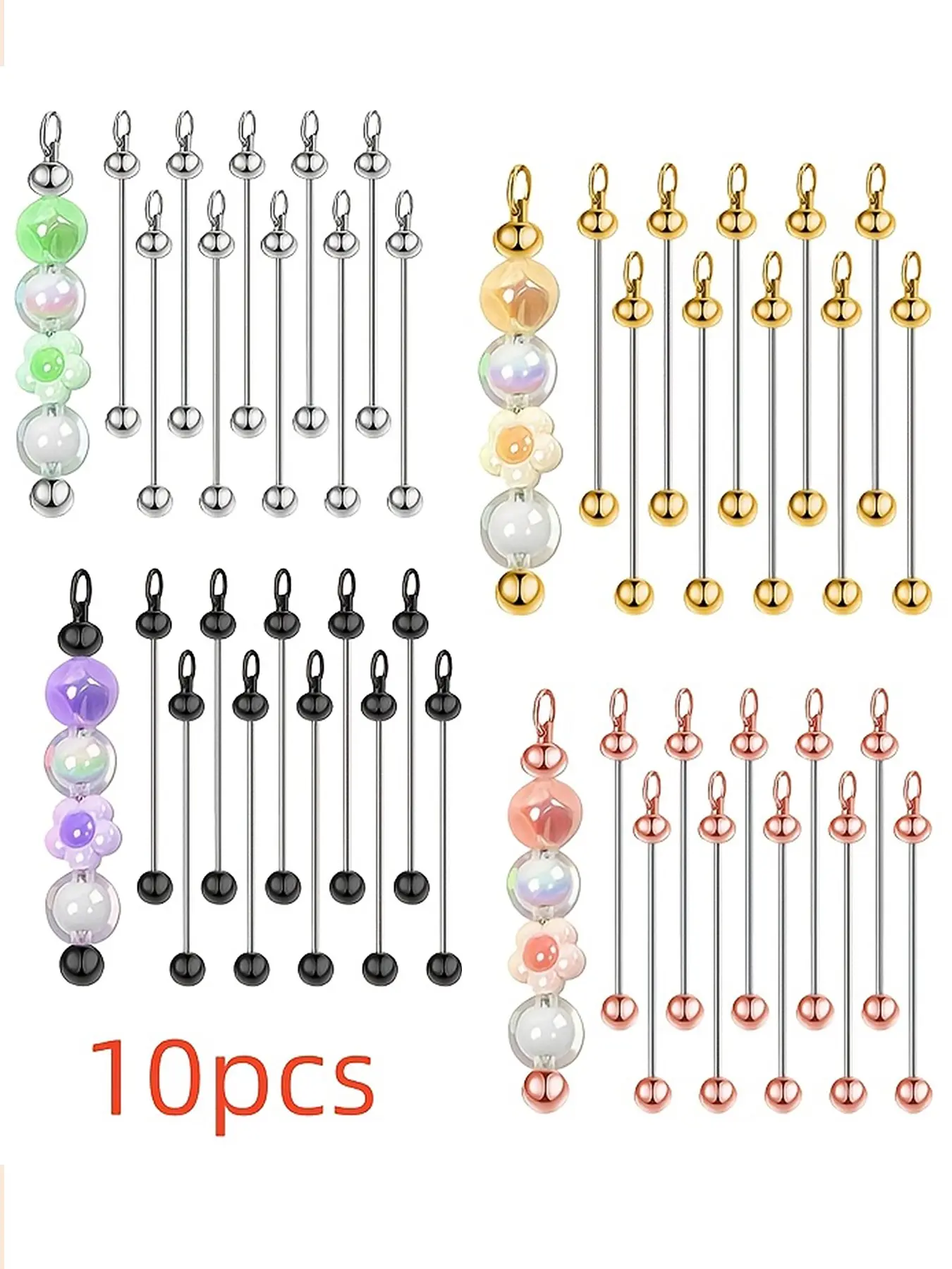10pcs beadable keychain rods for ladies, keychains, blank keychain rods, bulk beaded keychain rods, used for keychain manufacturing, supply of DIY craft decorations, Key Rings for Crafts