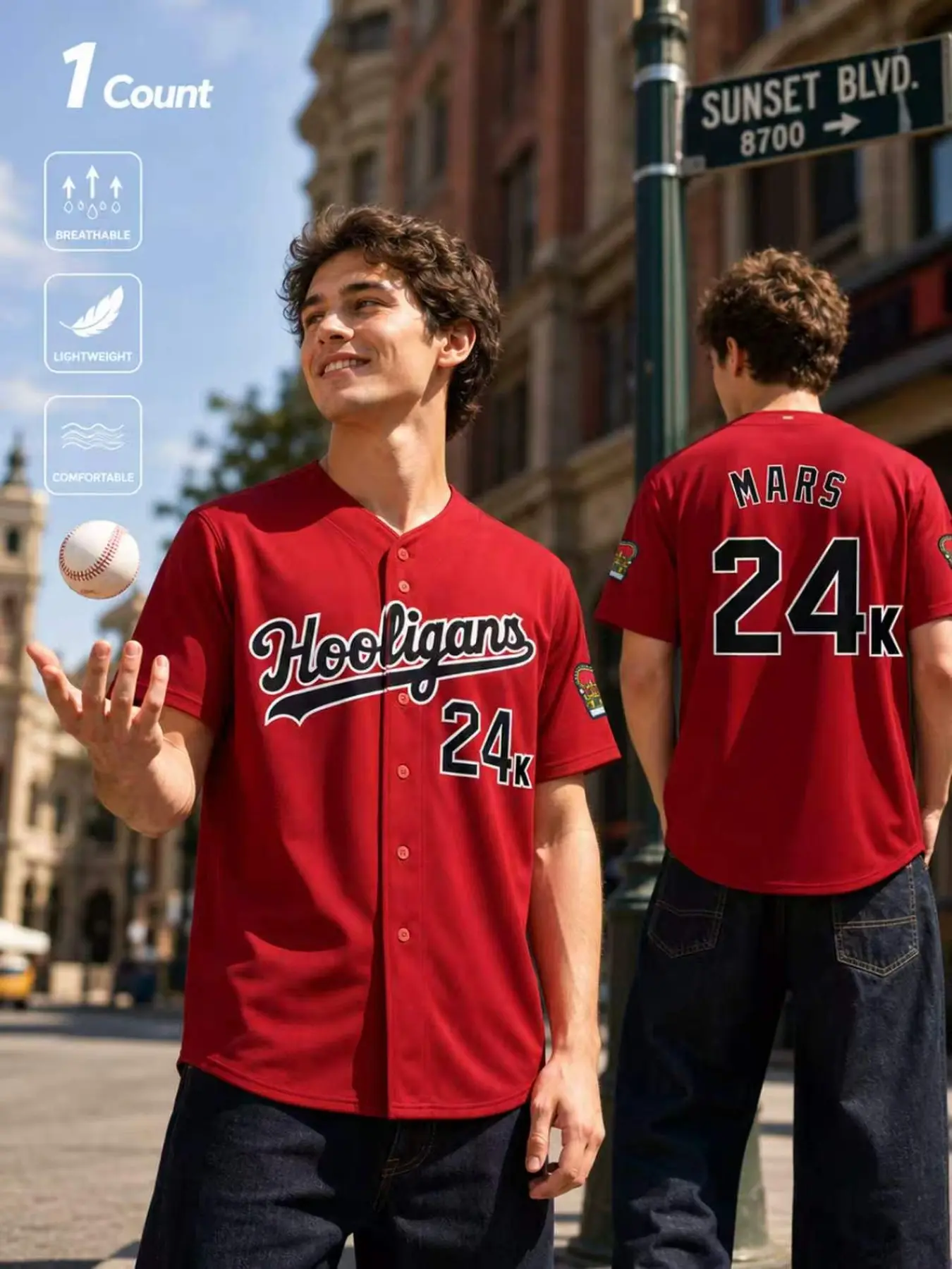24K Mars Hooligans Embroidered Baseball Jersey | Unisex Button Down Street Style Top