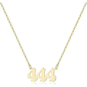 Angel Number Necklace For Women, 18K Gold Plated 000 111 222 333 444 555 666 777 888 999 Necklace Numerology Jewelry