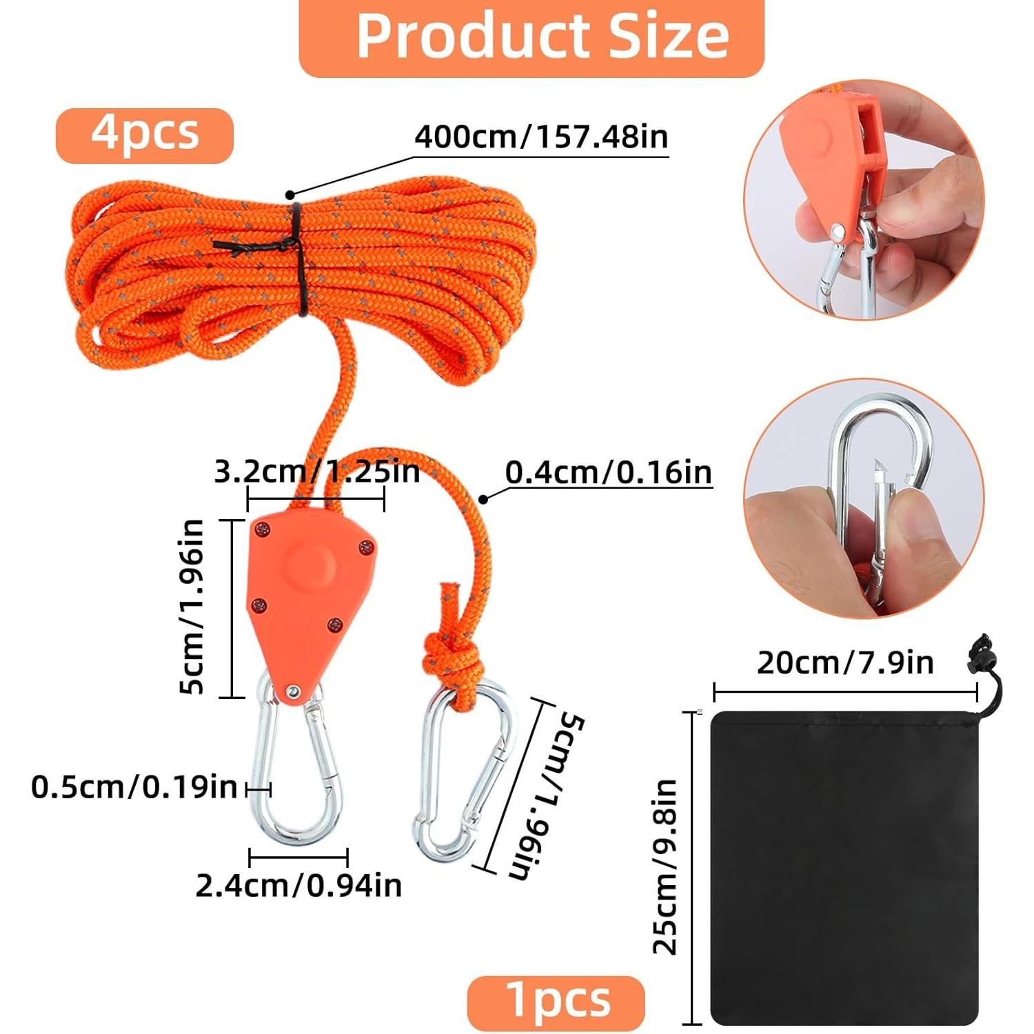 4Pack 4 m 1/8inch Adjustable Rope Hanger, Ratcheting Pulley System Kayak Straps for Hanging Plants Grow Light and Various Tie-Down Uses (Orange) - Home Improvement. 4Pack 4 m 1/8inch Adjustable Rope Hanger, Ratcheting Pulley System Kayak Straps for Hanging Plants Grow Light and Various Tie-Down Uses (Orange) - Home Improvement.