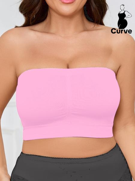 【Plus Size】 Solid Color Strapless Crop Tube Bra, Casual Comfortable Breathable Seamless Bra for Daily Wear, No Padding,Women's Lingerie for All Seasons