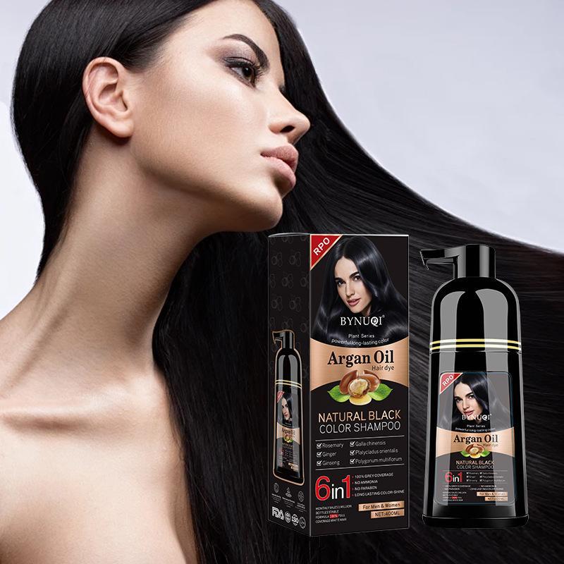 6 in 1 Argan Oil Plant Hair Dye Shampoo, Natural Hair Coloring Shampoo, Gentle Haircare & Styling Product for Women & Men