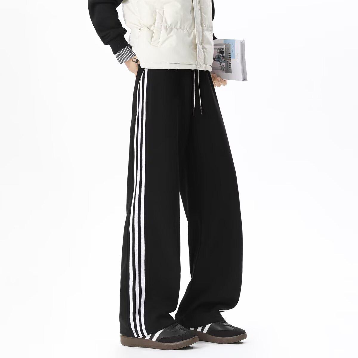 YYK Brand: Men's American Retro Casual Pants - 3-Stripe Design with 3D Waistband Trim; Spring/Autumn Straight-Leg, Loose-Fit Athletic Sweatpants