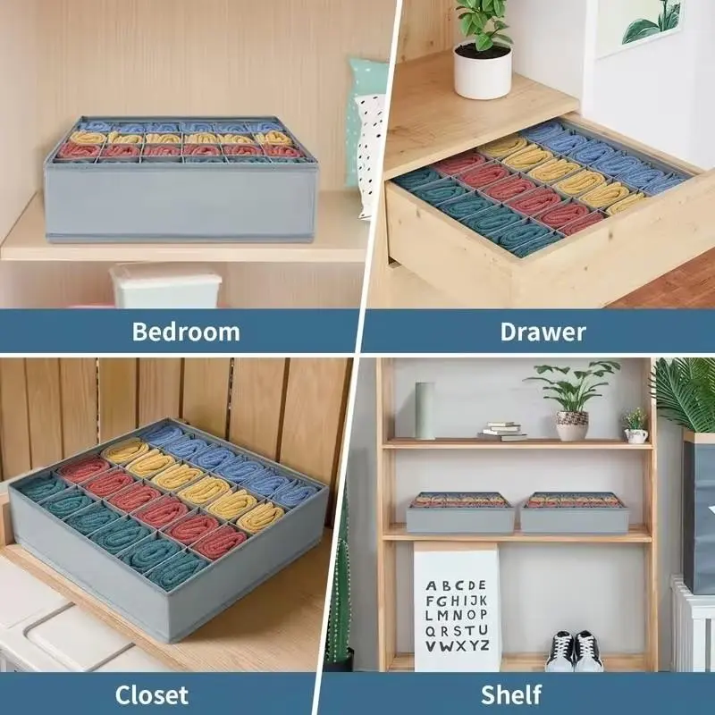 Sock Underwear Organizer Divider, Foldable Fabric Closet Storage Box, 24 Compartments, Fall Decor, Bedroom Decoration