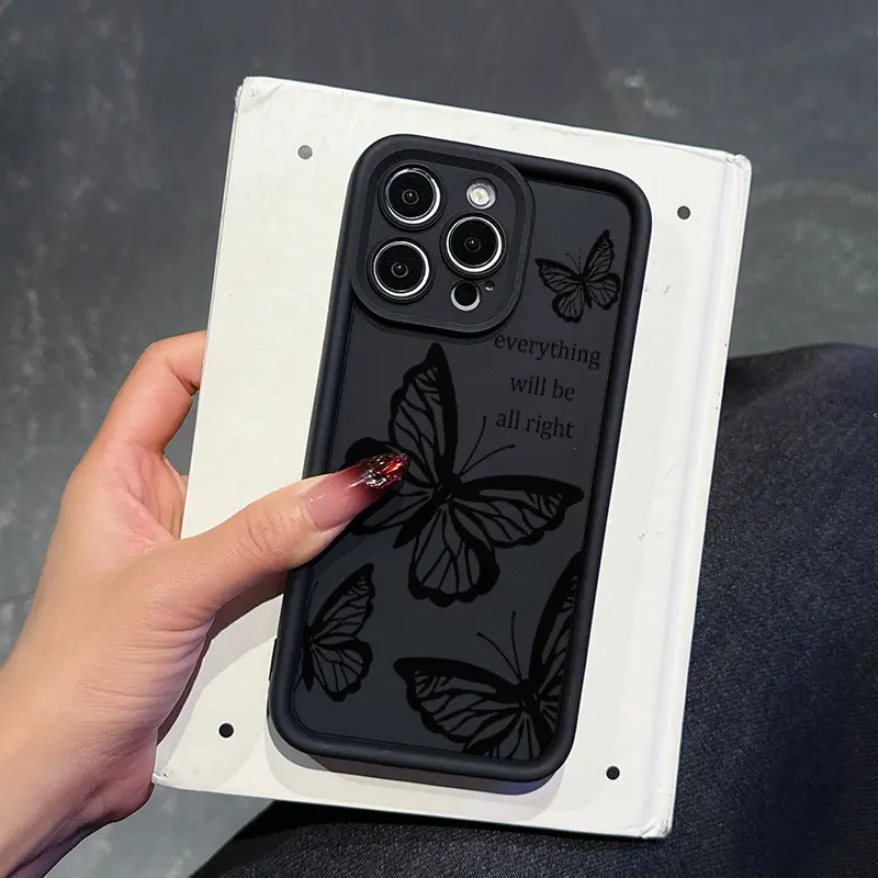 Black Butterfly Print Silicone Phone Case for iPhone Series, Shockproof Slim Durable Cover, Fits iOS Devices, 2D Aesthetic Printed Mobile Phone Accessory with Protection for 17 Pro Max 16 16e 15 14 Plus 13 12 Mini 11 Air X XS
