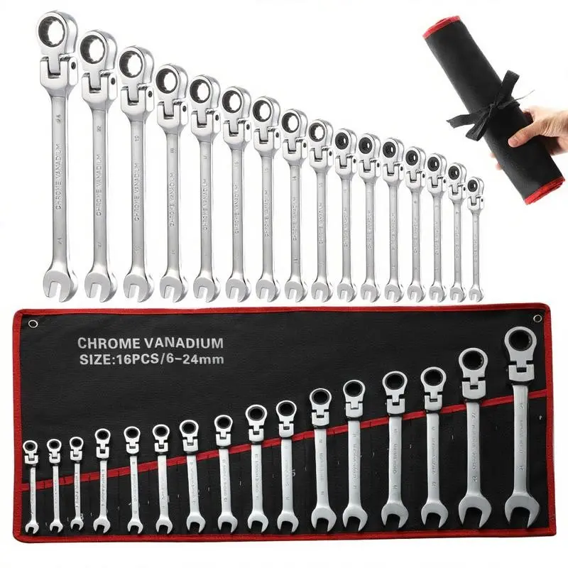 Adjustable Ratchet Wrench Set, Multifunctional Metric Double Ended Wrench, Multipurpose Hand Tool for Automotive & DIY Home Repairs, Ratcheting Wrench Tool