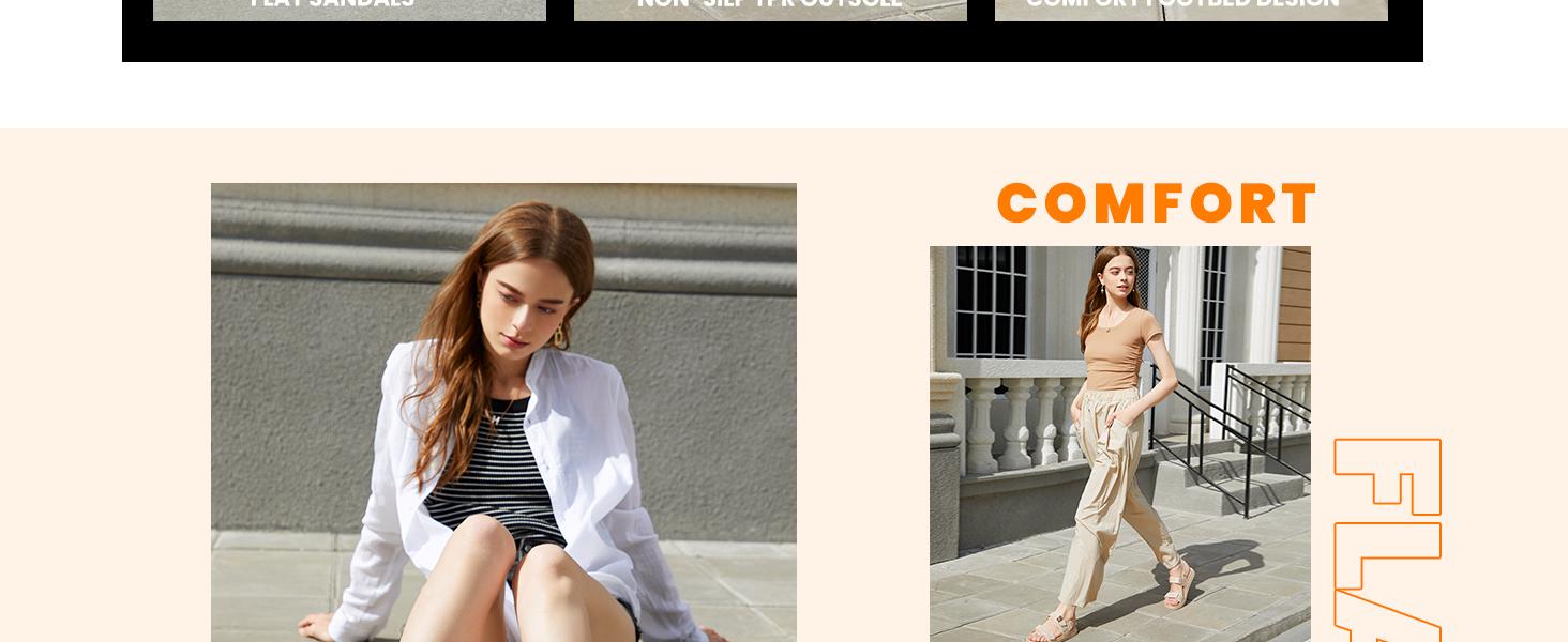 Women's Flat Sandals Comfort Adjustable Double Strap Slip on Leather Footbed Sandals Wedge Platform Footwear Walking Shoes