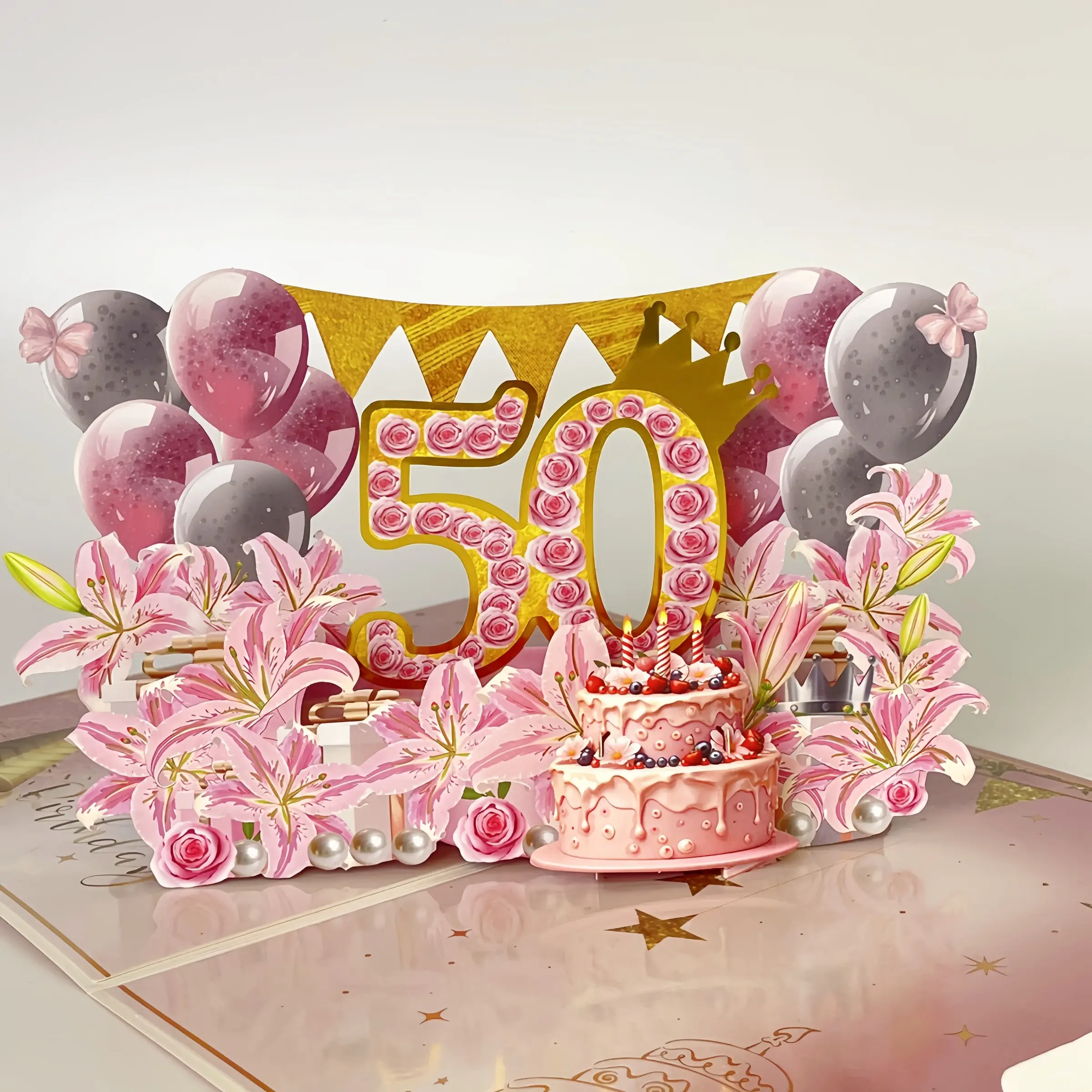 1pc Pop-Up 3D Birthday Card with Envelope, 50th Birthday Greeting Card for Women, Elegant Gift Idea for Special Occasions