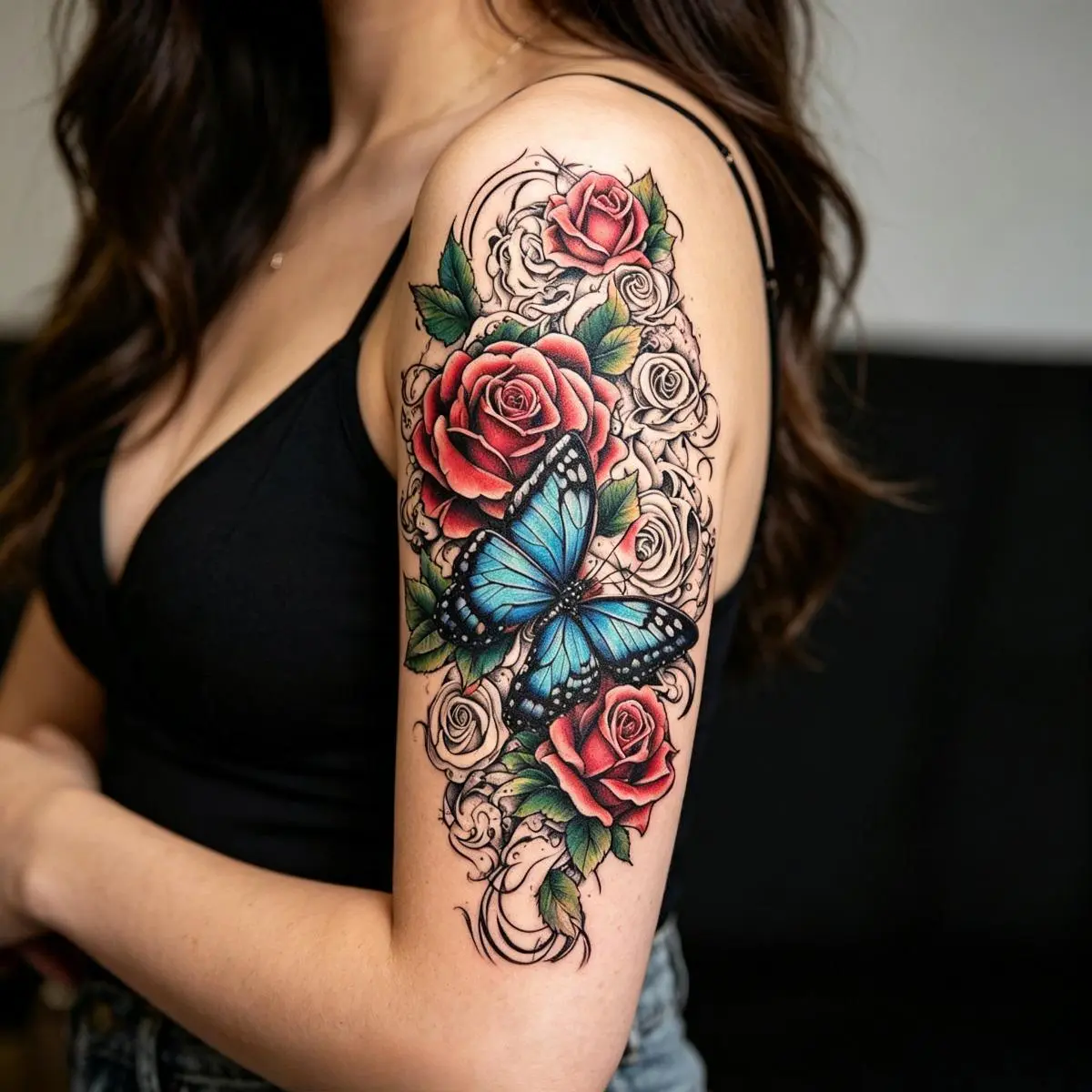 Unisex Temporary Tattoo Stickers (4Pcs) - Realistic Rose & Butterfly Design, Pigment-Based, Waterproof, Long Lasting Fake Body Tattoos for Daily Styling
