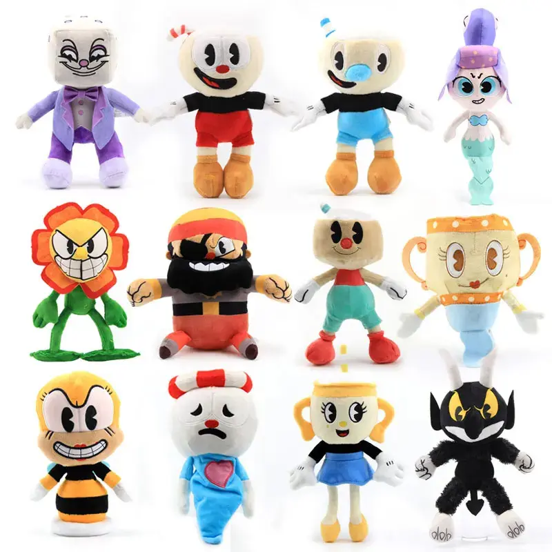 Cuphead Plushie Mugman Plush Toy Anime Chalice Stuffed Doll Sleeping Pillow Sunflower King Dice Puphead Gift for Fans Birthday