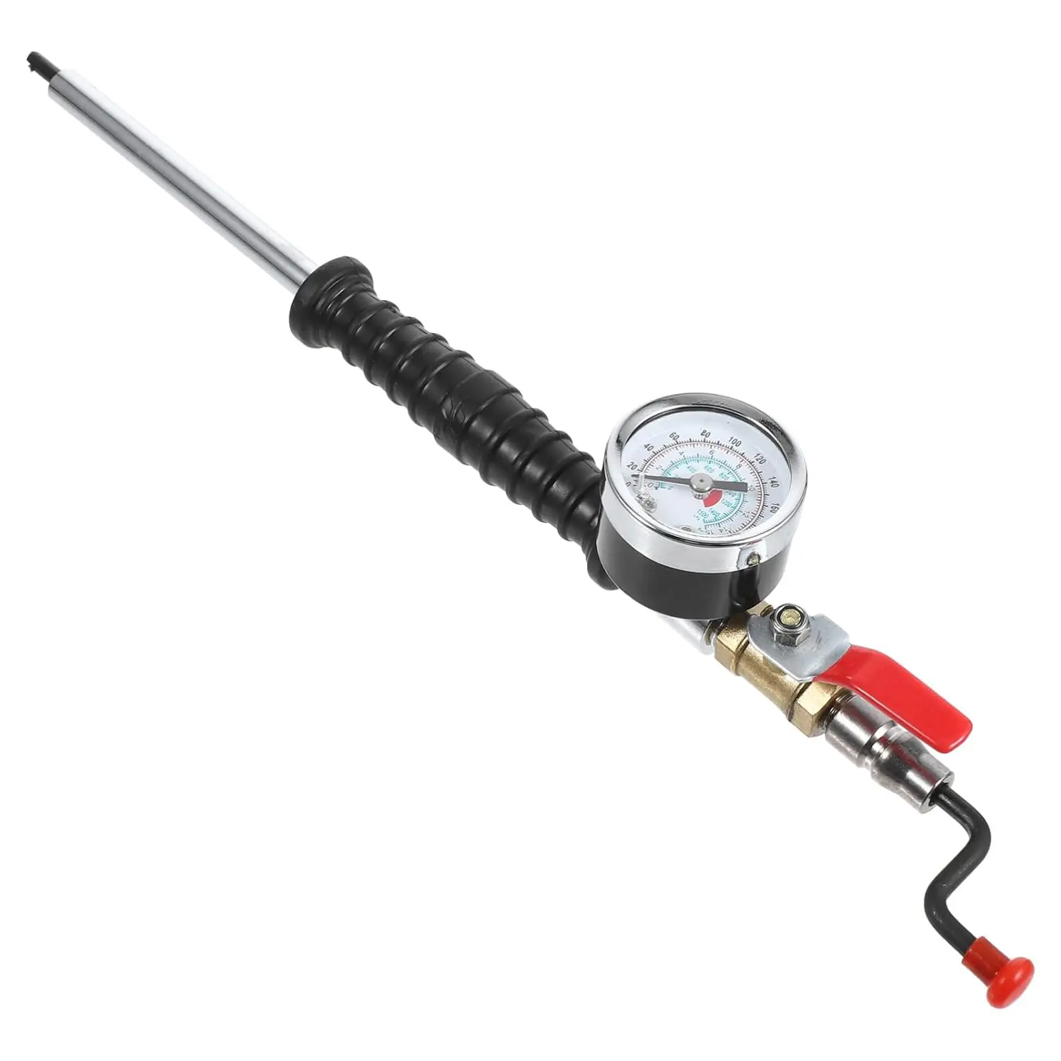 2-in-1 Tire Pressure Testing & Inflation Connector with Hand Rocker and Air Chuck, High Precision Air Pressure Detector, Tyre Pressure Tester, Tire Inflation Tool for Car, Motorcycle and Bicycle Tire Pressure Measurement