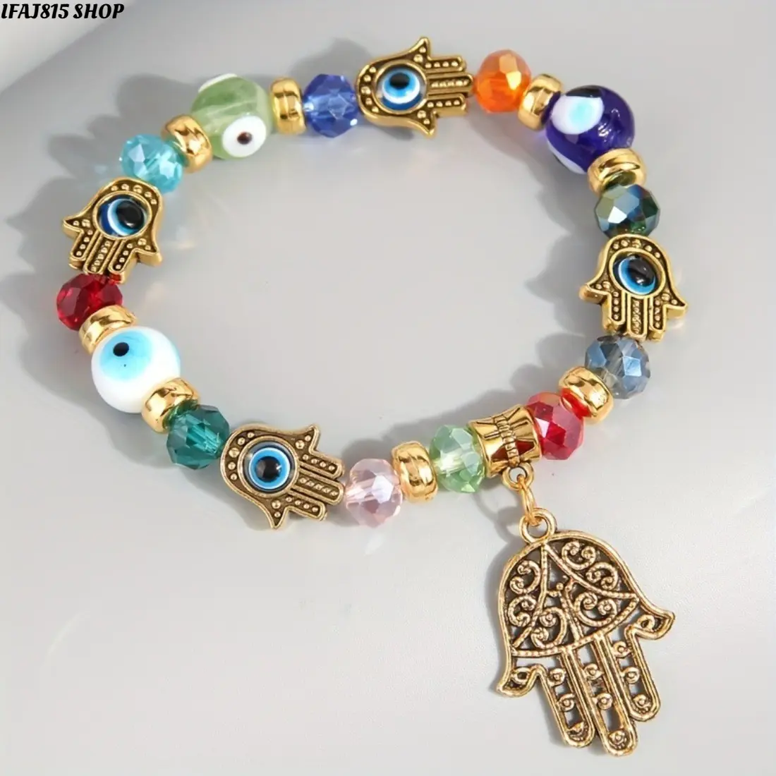 European and American Fashion Gold Personalized Bracelet with Eye Motif, Artificial Crystal, Hand Shape Palm Charm, Suitable for Casual Wear, Ideal as Personalized Gifts
