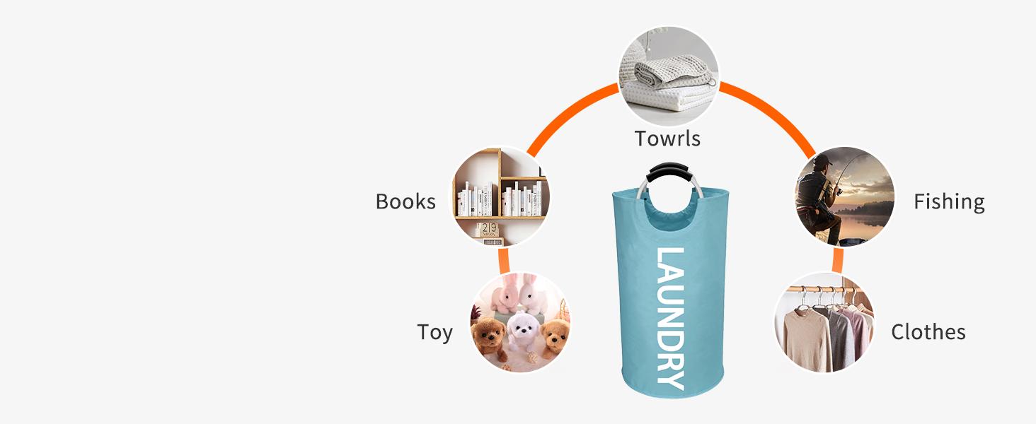 125L Large laundry basket,Collapsible laundry hamper, Tall Clothes Baskets Folding Washing Bin Foldable Fabric Hamper Bags for Bedroom, Closet,Bathroom,College,laundry bag,lightblue