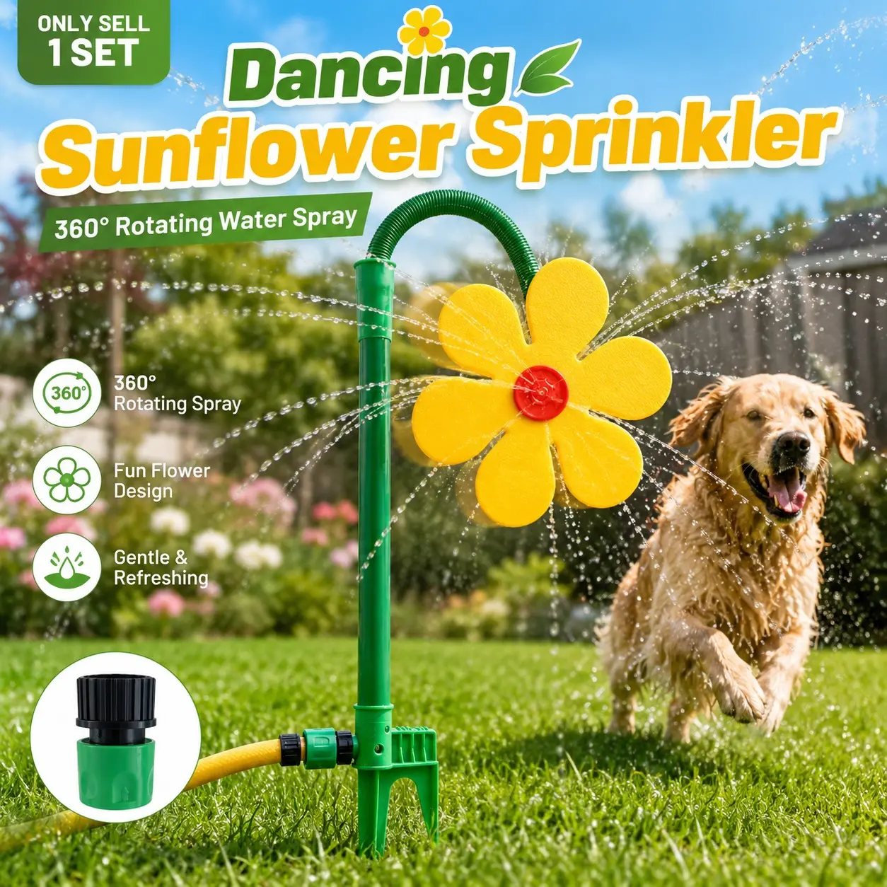 1 SET Dancing Sunflower Sprinkler, 360° Rotating Swing Water Spray Toy, Colorful Flower Garden Sprinkler for Pets, Backyard Lawn, Garden, Fun Outdoor Summer Play