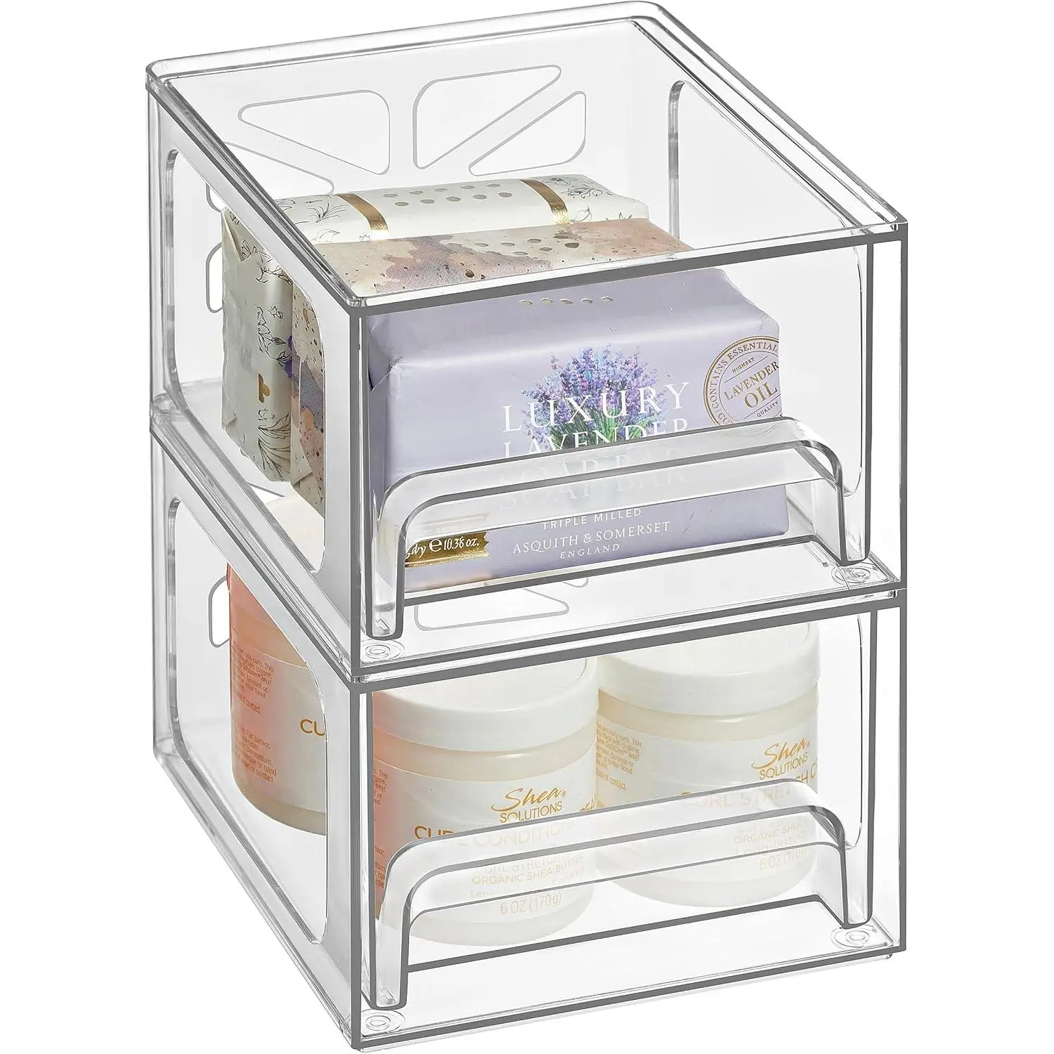 Drawer Organizer 2-Pack – Clear Stackable Storage Drawers for Makeup, Skincare, , Bathroom, Under Sink, Kitchen & Office – Non-Slip, Durable, Multi-Purpose Organizer Bins