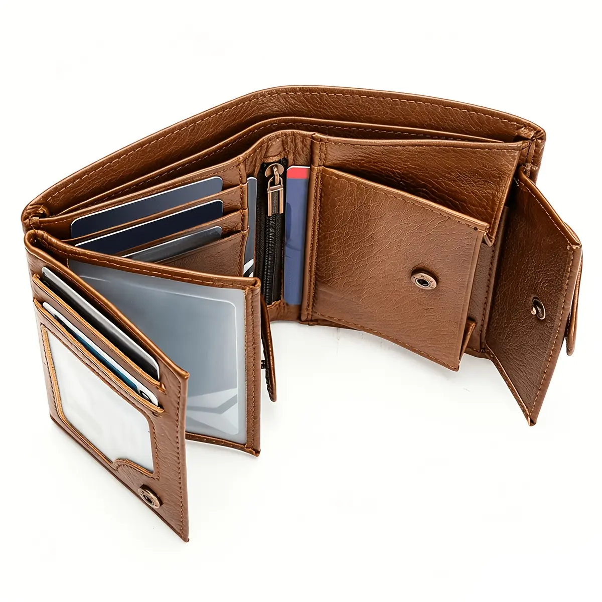 Handmade Genuine Leather Men'S Trifold Wallet With Coin Pocket