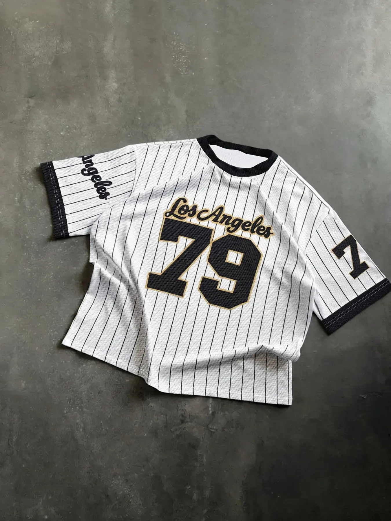 American striped Los Angeles 79 number baseball short-sleeved shirt, retro mesh breathable cropped athletic jersey for men and women, trendy brand T-shirt, Vintage Baseball Jersey
