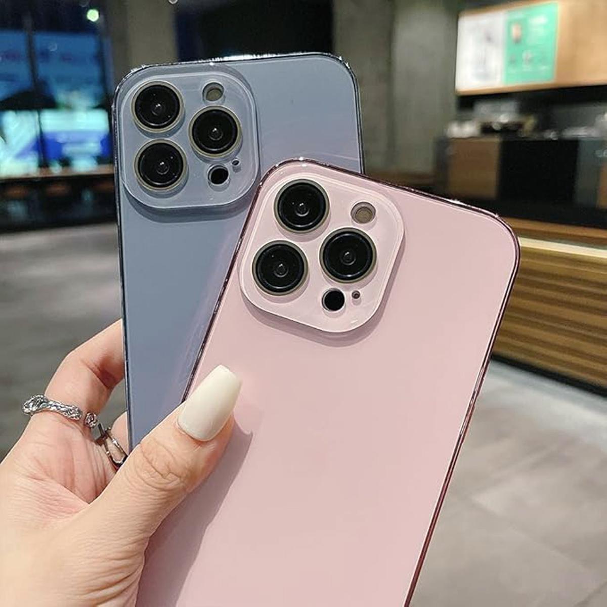 Luxury Plating Cute Case for iPhone 17 Pro Max 16 15 14 13 12 Full Lens Protection Electroplated Original Color Glossy Glass Back Cover for Girl Woman Christmas Gift Protector Pink Casing Shockproof High-Quality Mobile Phone Case