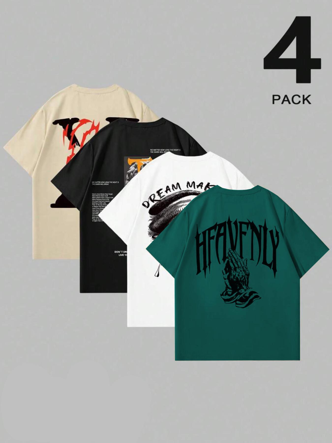 Men's Palm Tree & Letter Print Short Sleeve Graphic Tee, Regular Fit Casual Street Round Neck T-shirt for Summer, Men's Top for Daily Wear