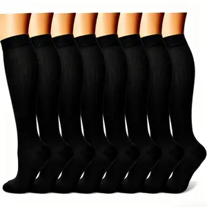 8 Pairs 15-20mmHg Compression Socks for Men Women, Knee High Support Stockings Improve Circulation Reduce Swelling for Running Cycling Travel Nurses