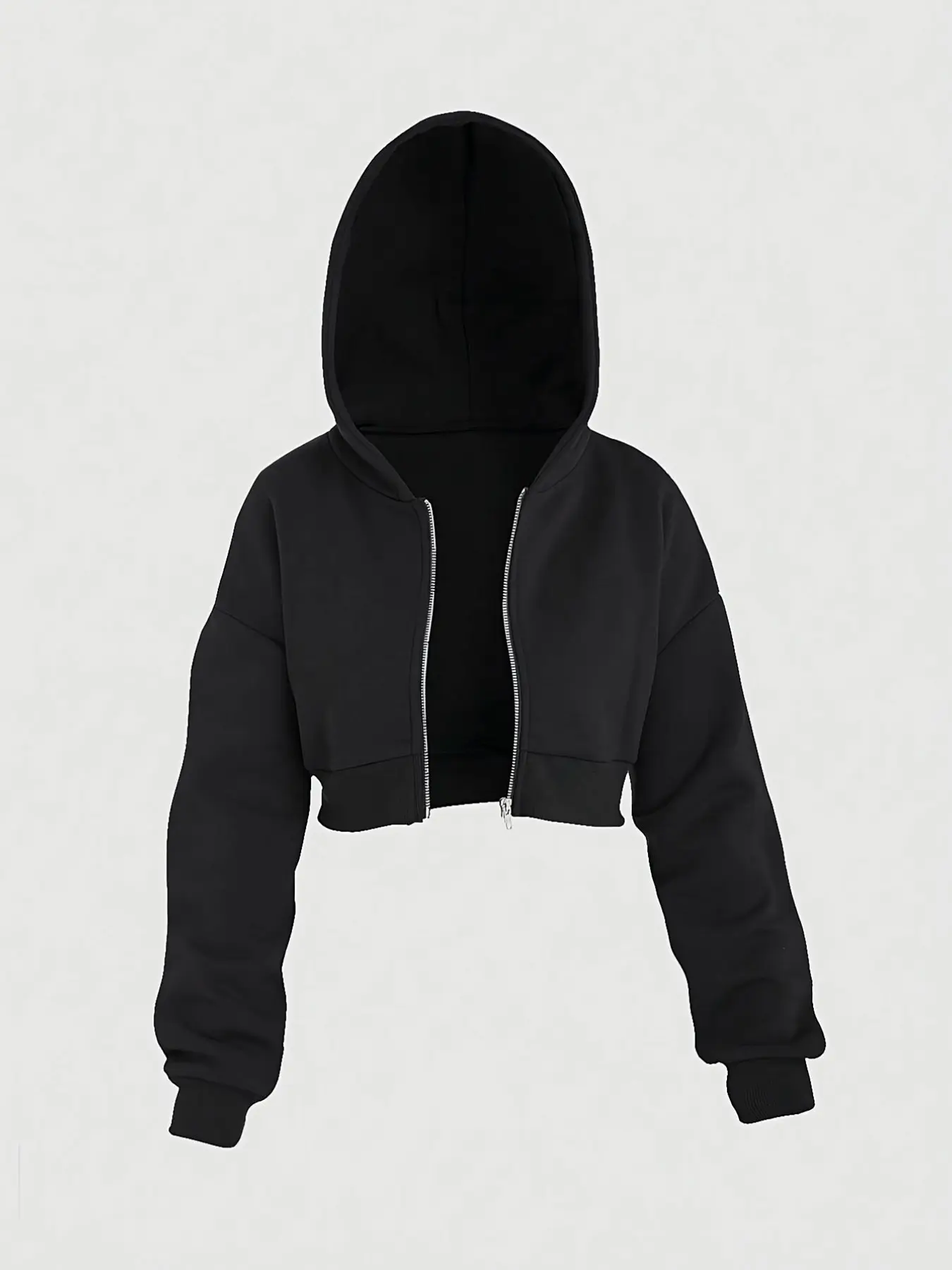 Women's Stylish Cropped Zip-Up Hooded Sweatshirt Jacket, Casual Versatile Fall Winter Daily Streetwear Outerwear