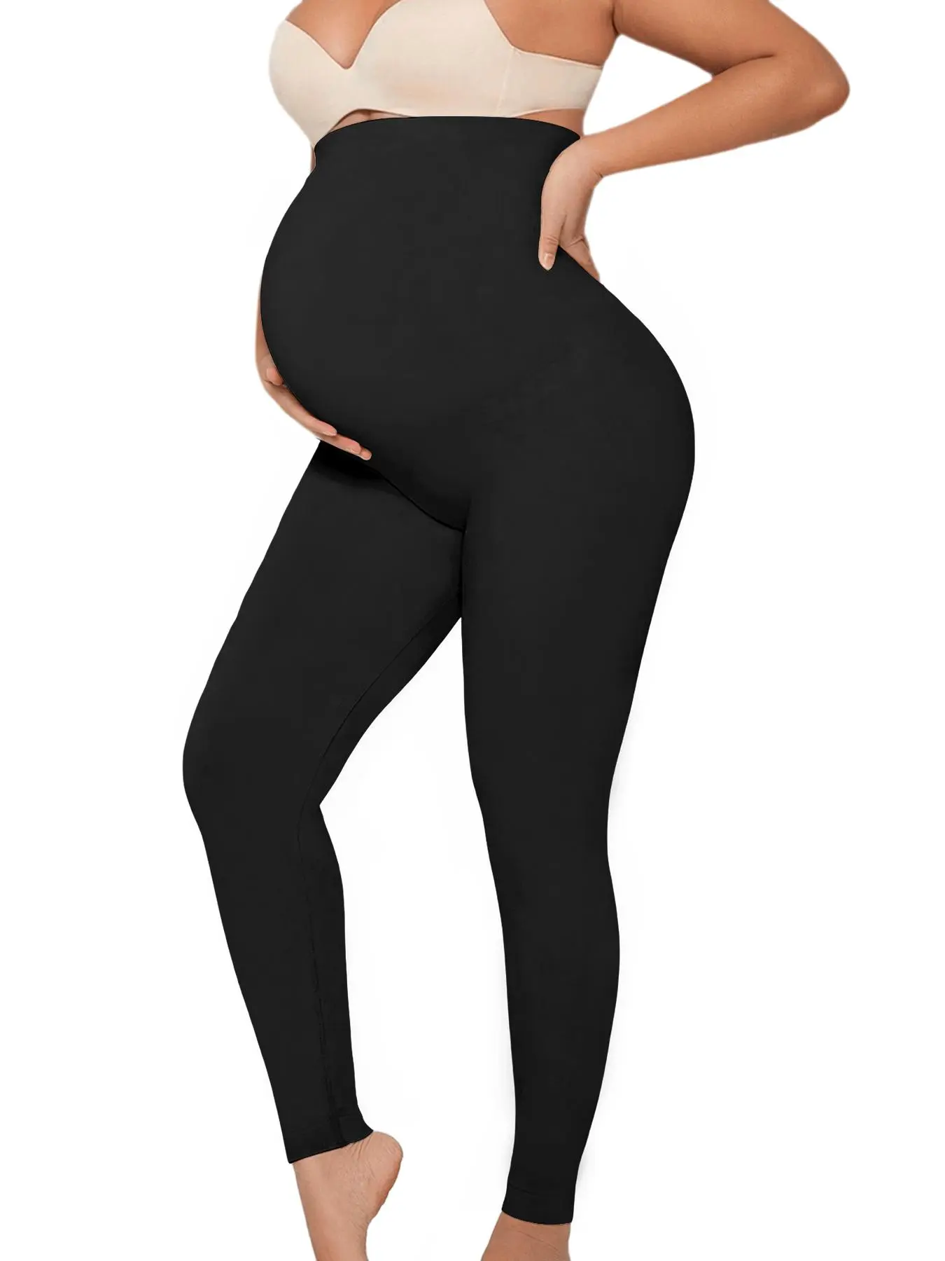 Maternity Solid High Waist Leggings, Maternity Clothing, Casual Comfy Breathable Skinny Pants, Pregnancy & Postpartum Bottoms, All Seasons