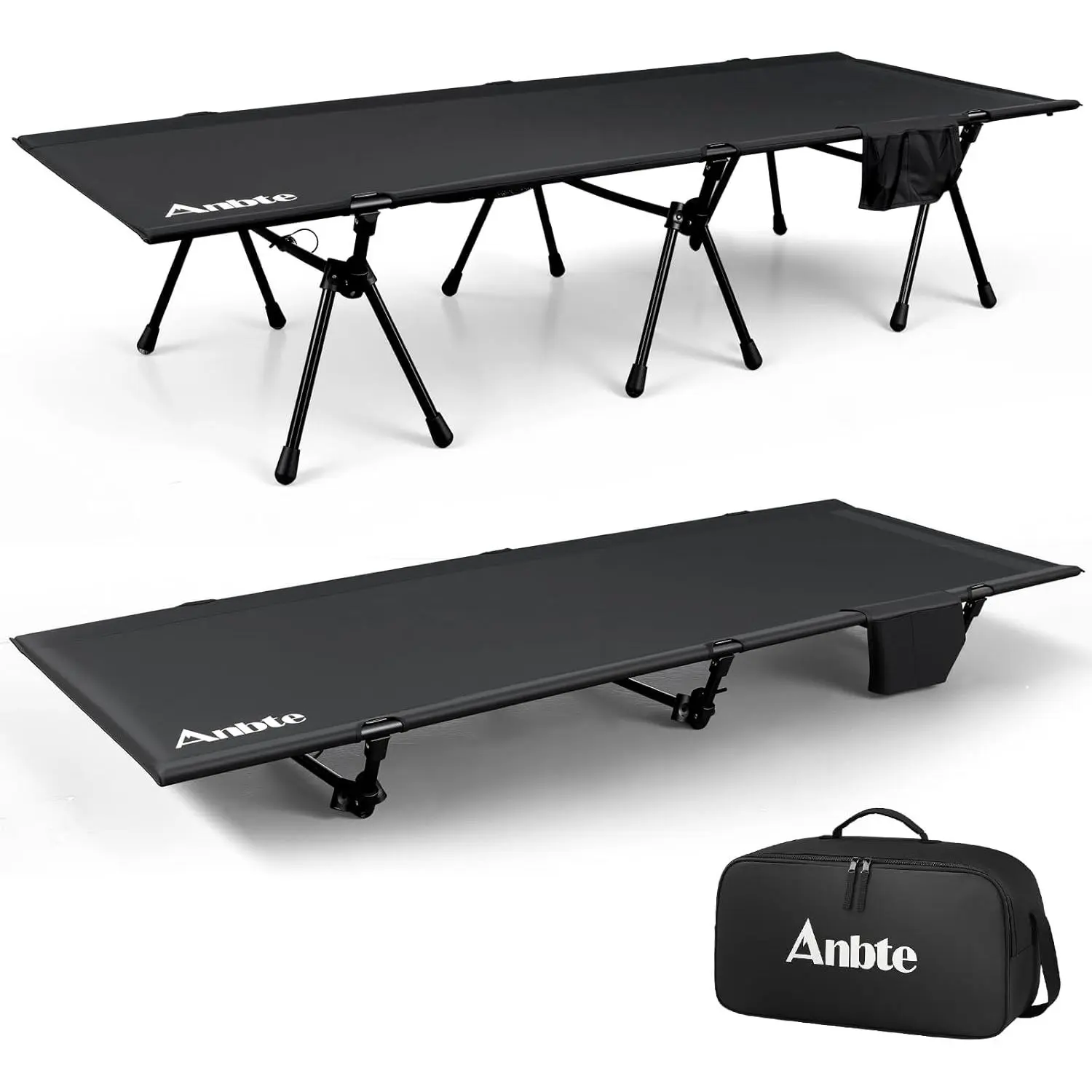 Collapsible Foldable Camping Cot - 300D Ripstop Nylon Fabric, Aluminum Alloy Frame, Height-Adjustable Compact Lounger with Storage Pocket, 74.8"x27.5", 400 lbs Capacity, Moisture Resistant Heavy-Duty Portable Camping Furniture for Beach Outdoor Use