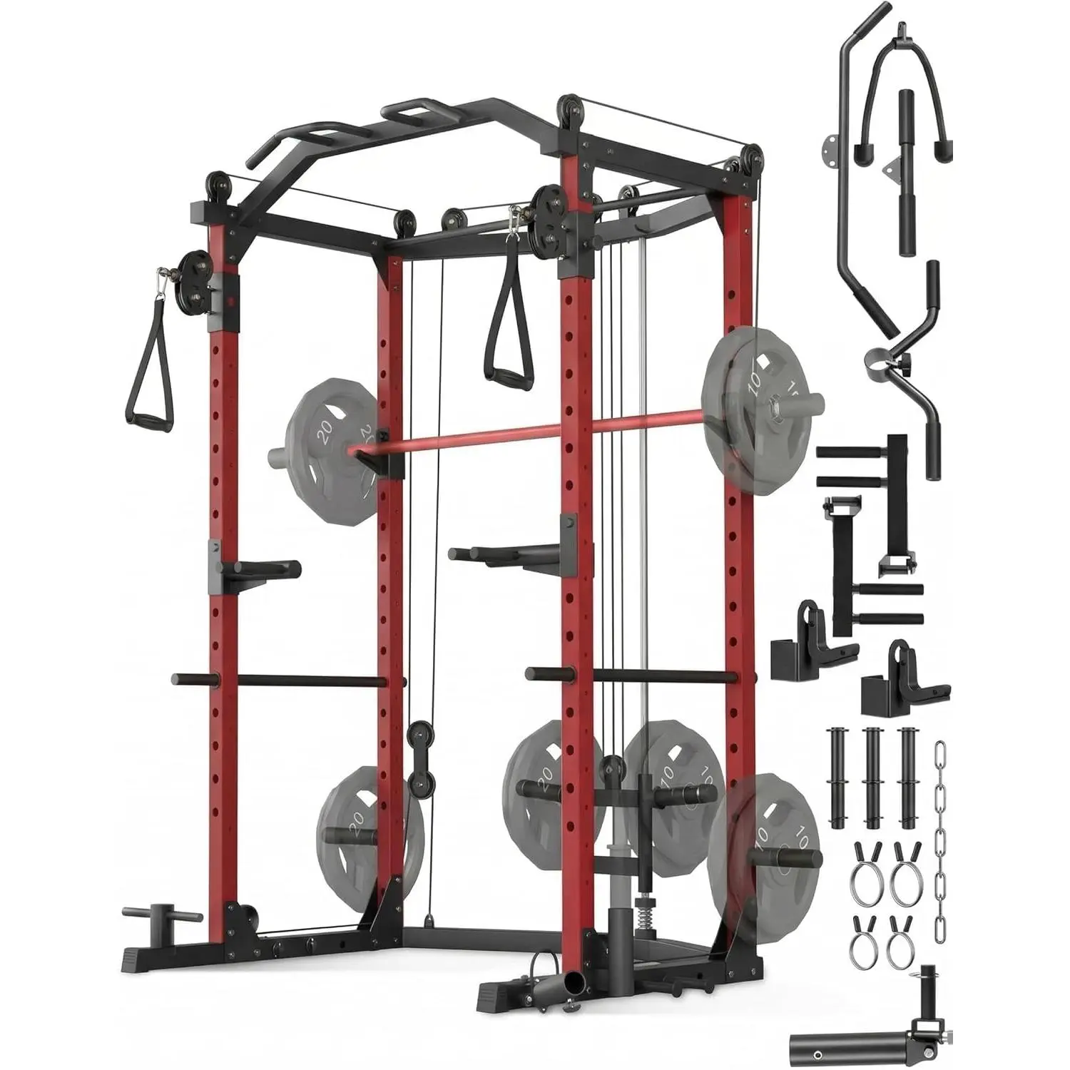 1600LB Heavy Duty Power Cage, Multi-Functional Squat Rack with Cable Crossover, LAT Pulldown, Dip Station, Landmine and J-Hooks for Home Gym Strength Training