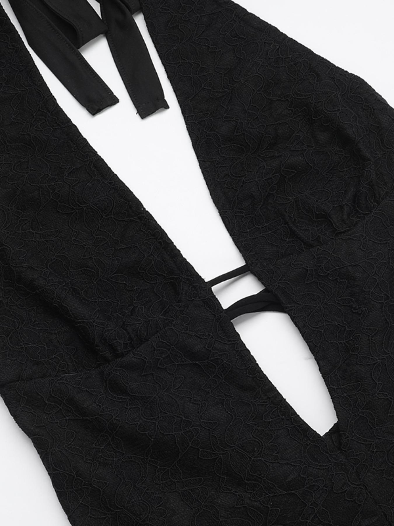 Women's Solid Backless Deep V Neck Tie Back Fit Jumpsuit, Casual Fashion Sleeveless Plunge Neck Jumpsuit for Daily Wear, Ladies Clothes for All Seasons