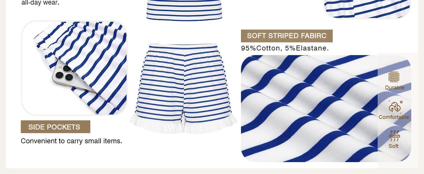 Womens 2 Piece Striped Shorts Set Ruffle Short Sleeve Tops Hight Waist Shorts Matching Sets Summer Vacation Outfits Womens 2 Piece Striped Shorts Set Ruffle Short Sleeve Tops Hight Waist Shorts Matching Sets Summer Vacation Outfits