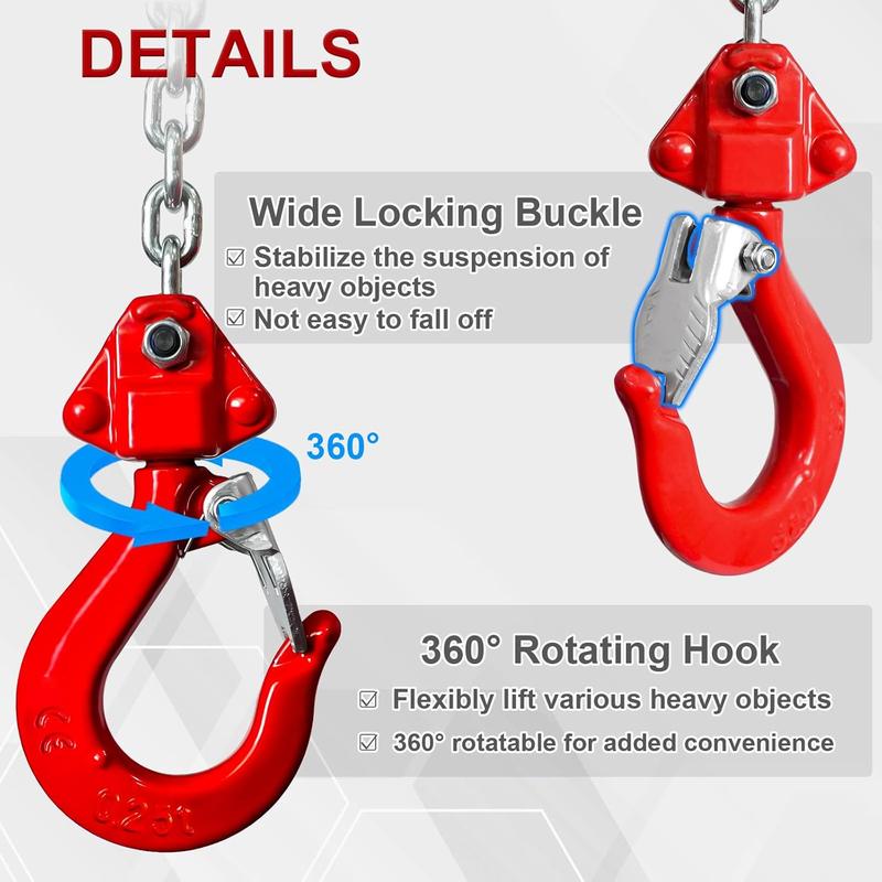 Manual Lever Chain Hoist Come Along 1/4 Ton 550LBS Capacity 10FT Lift, G80 Alloy Steel with Pawl  & Auto-Load Guide, 360? Rotating Hooks for Construction Warehouse Garage