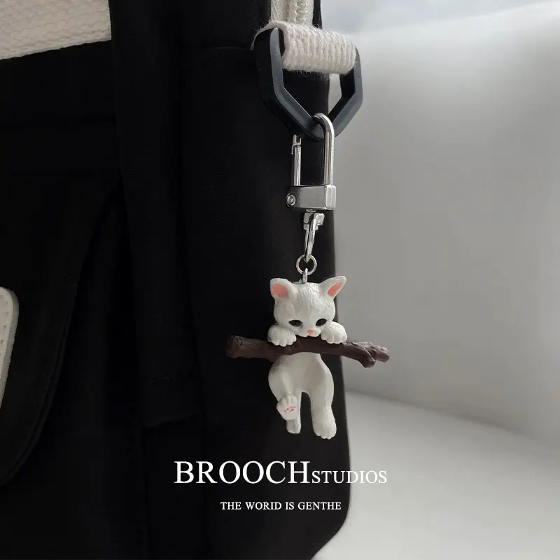 Cute 3D Cartoon Keychain, Branch Hugging Cat & Corgi Puppy Pendant, Bag Charm for Students Men Women