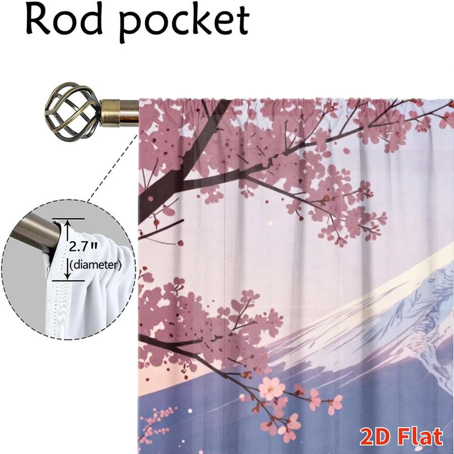 2Pcs Japanese Style Pagoda Mount Fuji Cherry Blossom Landscape Sun Blocking Curtains Digital Printed Rod Pocket, Window Treatment For Bedroom Office Kitchen Living Room Study Home Decor