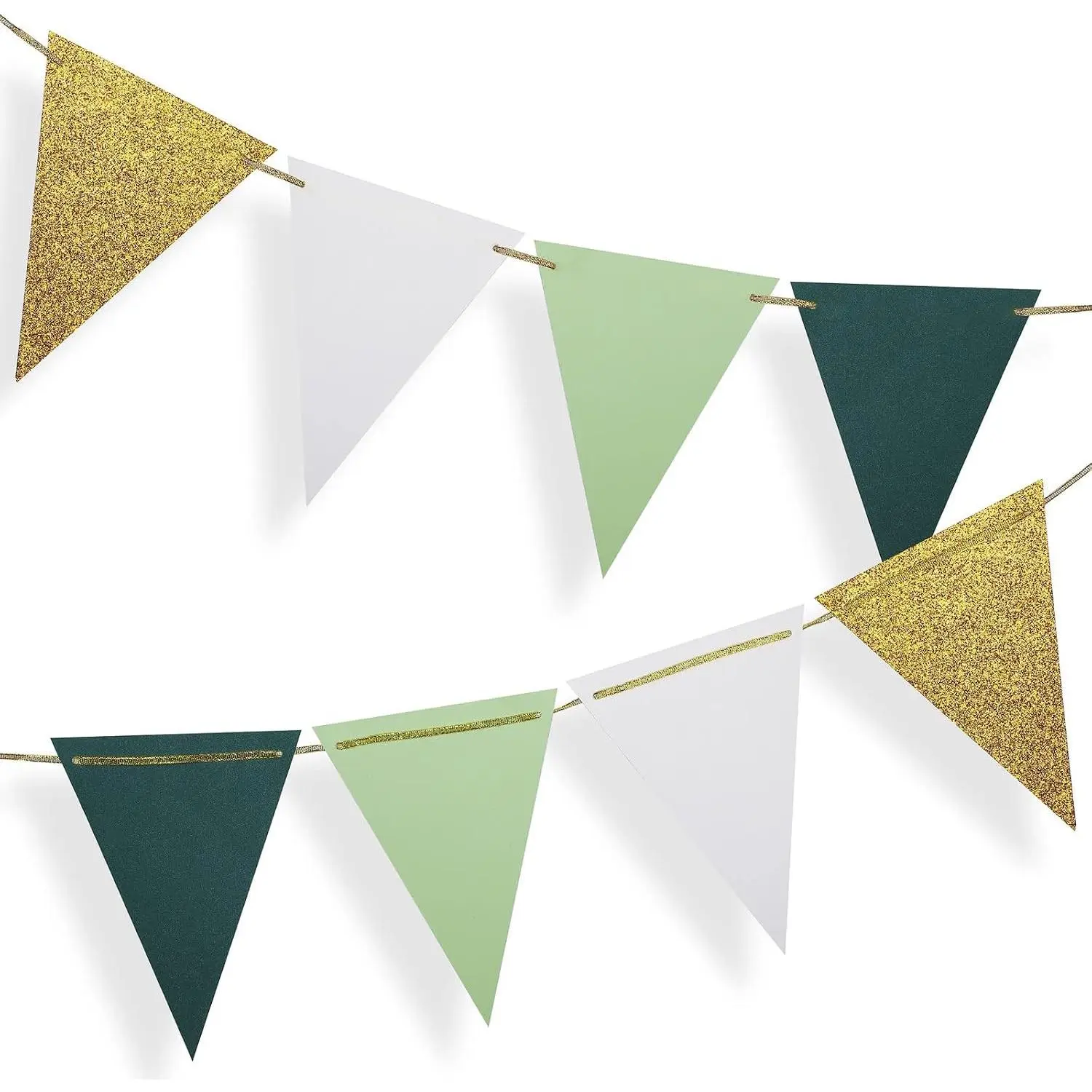 Paper Pennant Party Decorations Large  Green(10 ), Triangle Flags Bunting, Paper Triangle Garland for Greenery  Shower Wedding  Classroom Birthday Party