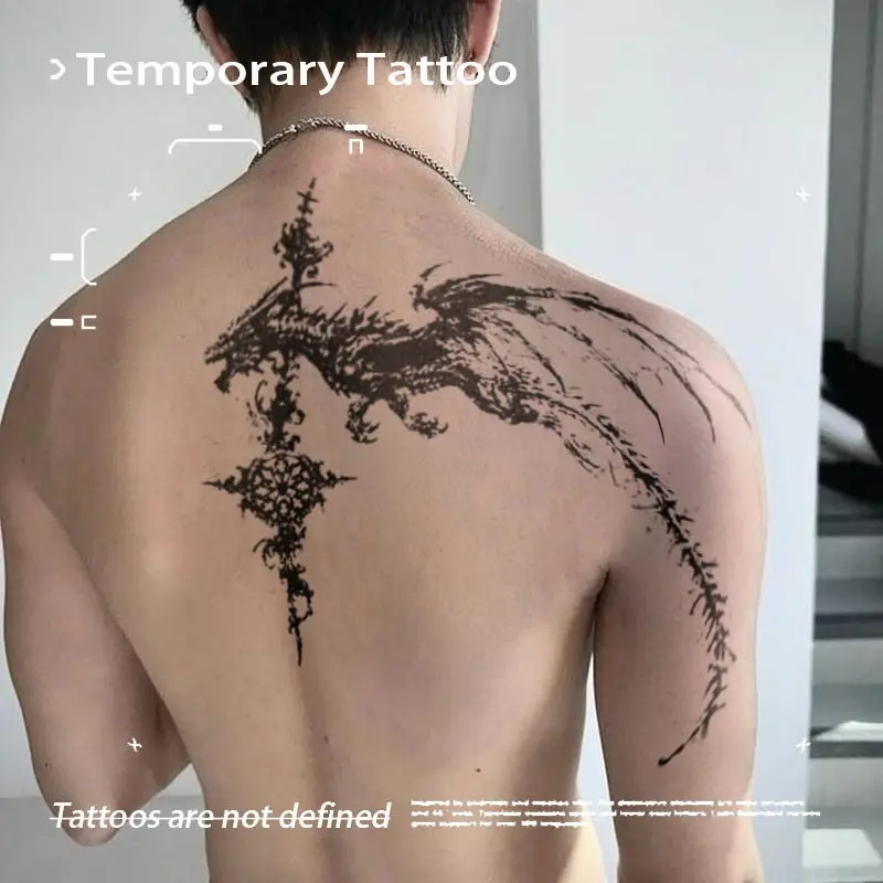 Dark Alt Ink‑Splatter Dragon Juice Tattoo Stickers Temporary Fake Tattoo 2 Weeks Long‑Lasting Herbal Waterproof Scrub‑Resistant No‑Smudge Shoulder Back Fake Tattoos