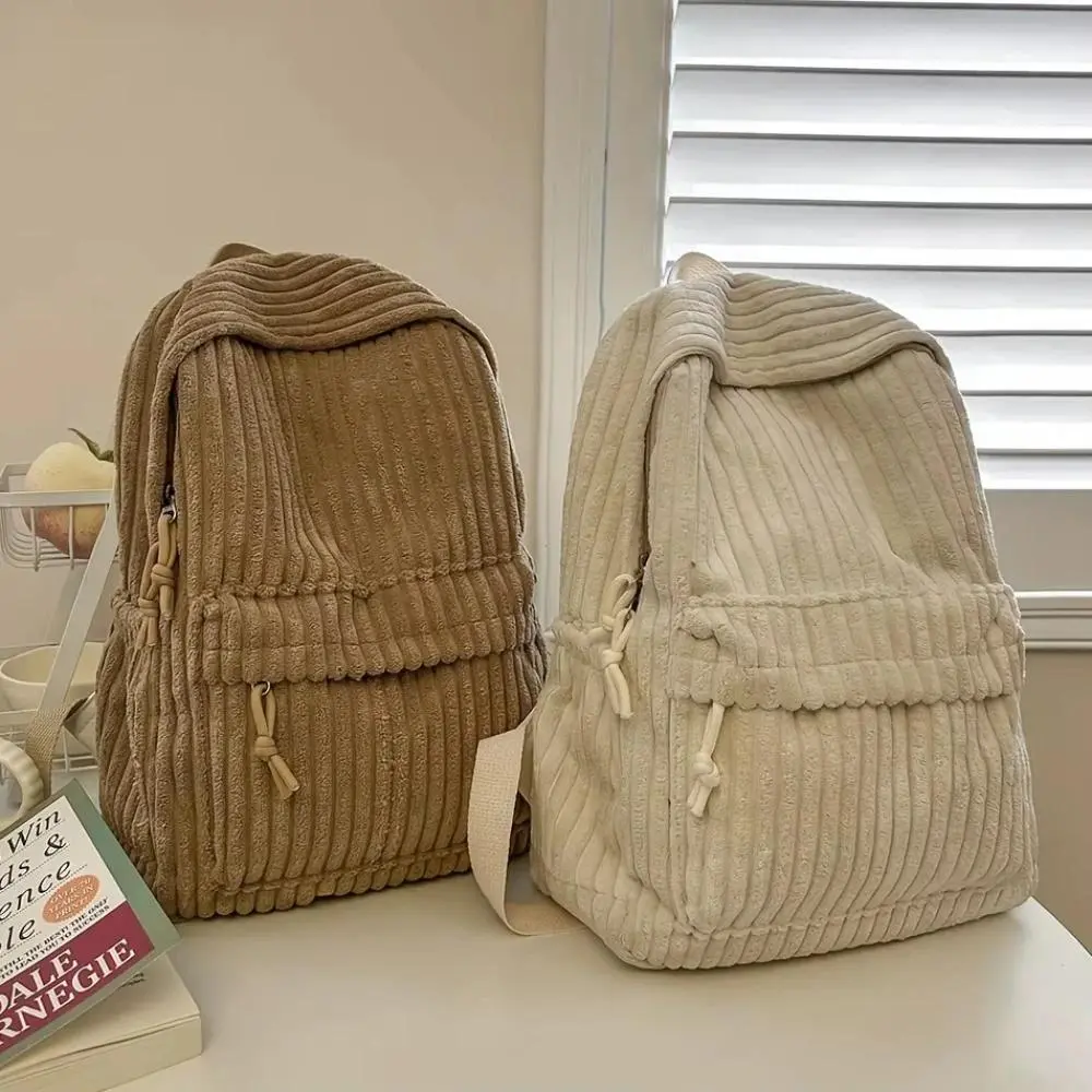 Korean Style Corduroy Backpack, Women's New Versatile Backpack, Student Travel Backpack, Large Capacity Backpacks for Commuting