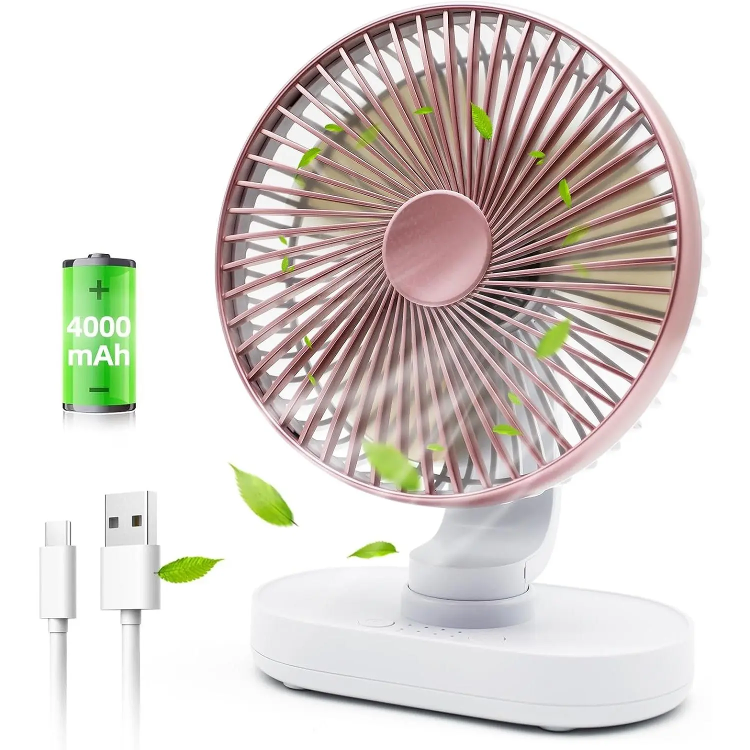 Small Oscillating Fan for Bedroom, 4000mAh Battery Powered Rechargeable Fan, 90° Vertical Manual and 120° Oscillating Desk Fan, 4 Speeds Air Circulator Fans, Quiet Table Fans for Home Office TravelGift