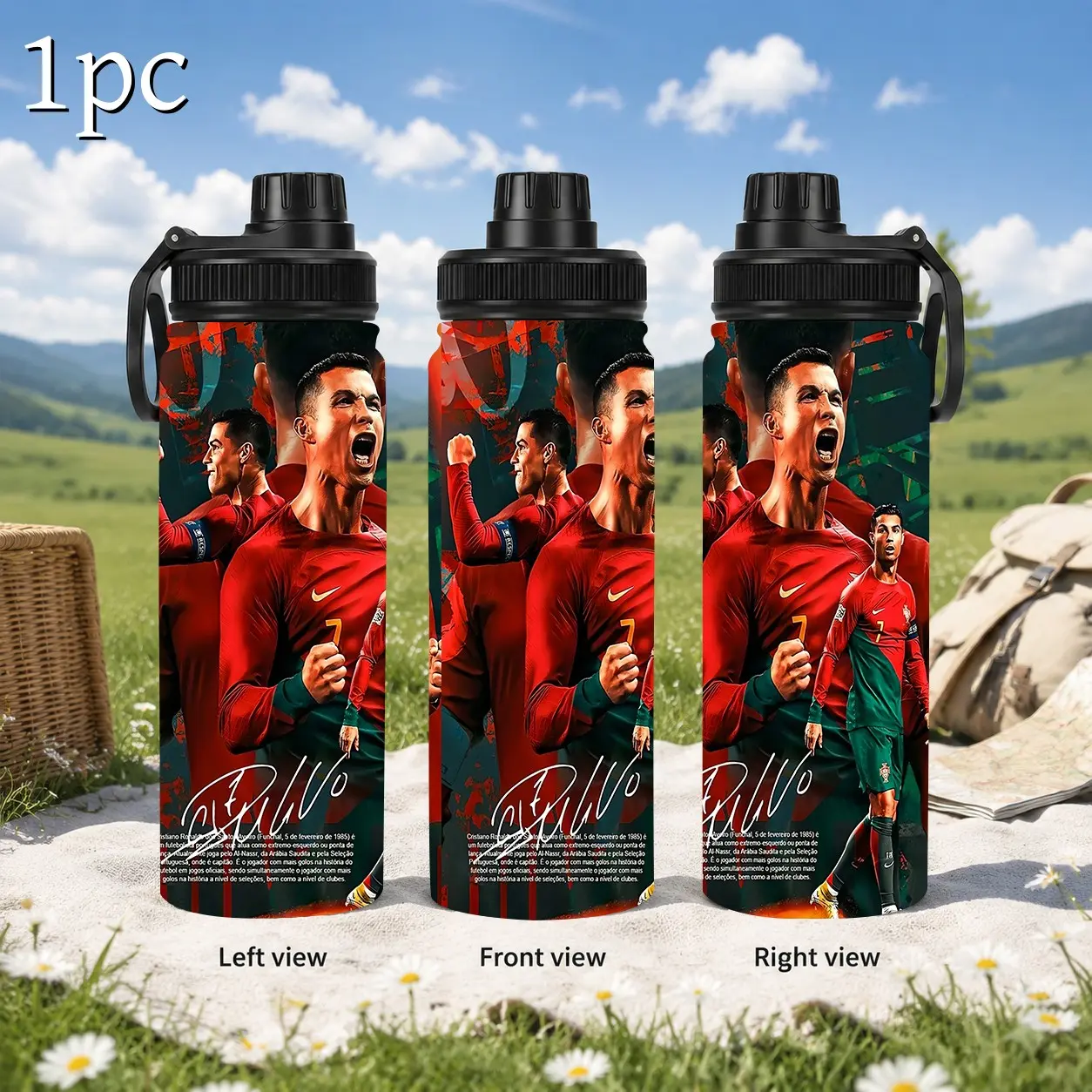 1pc 20oz Stainless Steel Sports Insulated Cup, Dual Layer Vacuum Leak Proof Travel Water Bottle, Ideal for Football Players, Outdoor Hiking, Gym Use,Outdoor Hiking Gym Daily Workout,Multiple patterns available