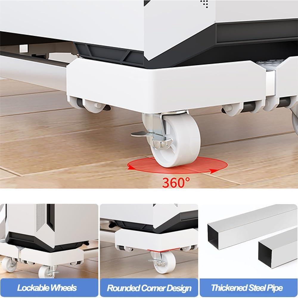 Mobile CPU Stand, Adjustable PC Tower Stand,  Tower Stand With 4 Locking Caster Wheels Fits  PC(White)