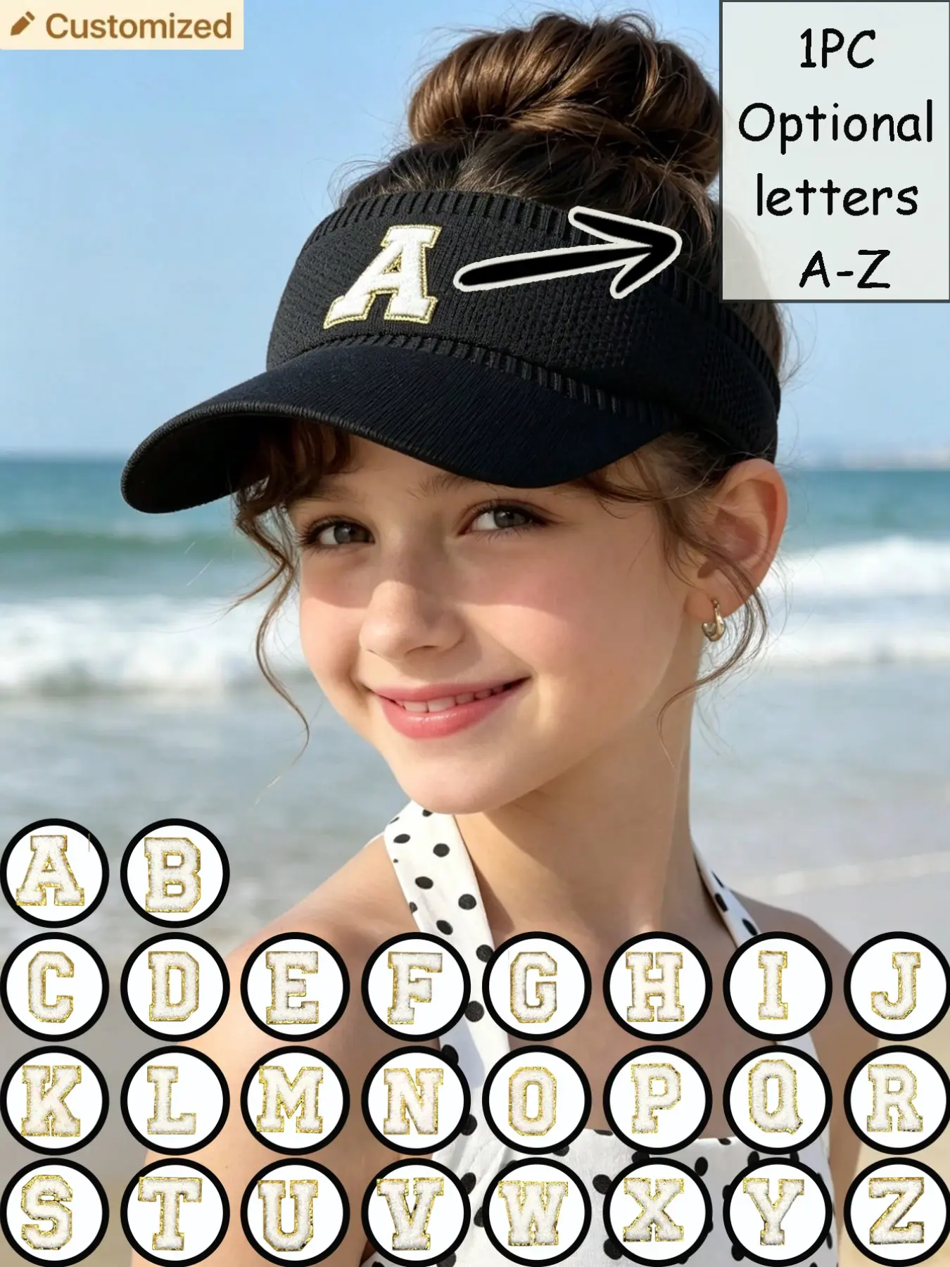 1pc Breathable Sun Visor Hat For Teen Girls, with A-Z Letter , Adjustable UV Protection Casual Cap Top Empty Sport Hat For Outdoor Activities 8-12Y Adjustable Casual Hats
