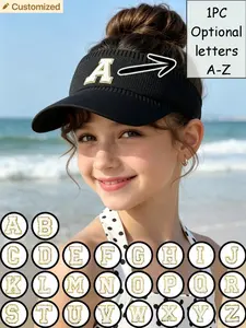 1pc Breathable Sun Visor Hat For Teen Girls, with A-Z Letter , Adjustable UV Protection Casual Cap Top Empty Sport Hat For Outdoor Activities 8-12Y