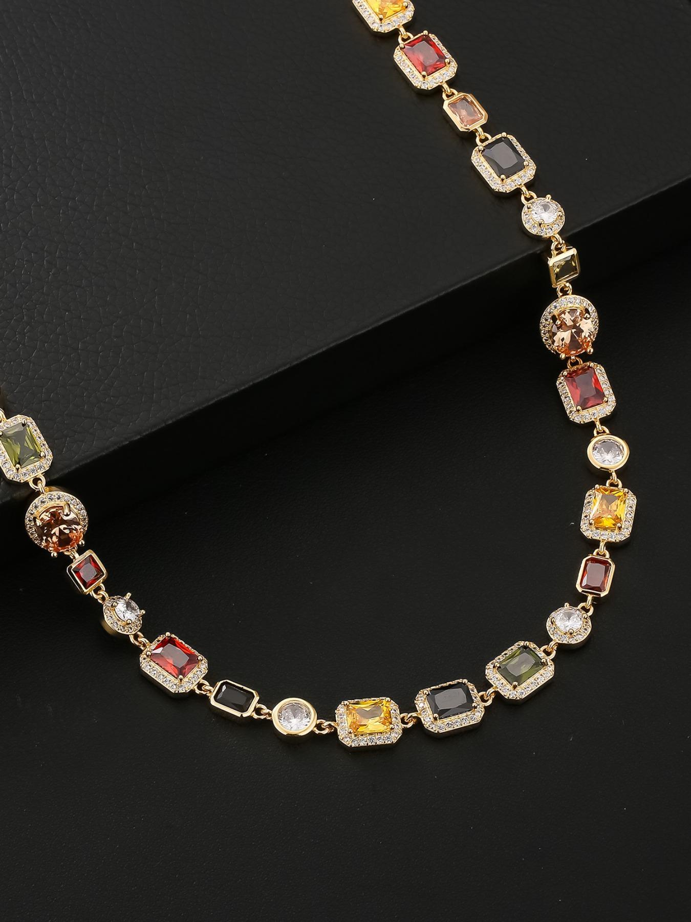 Colorful Rhinestone Decorated Pendant Necklace for Women & Girls, Fashion Jewelry for Party, Daily Clothing Decor, Elegant Rhinestone Necklace
