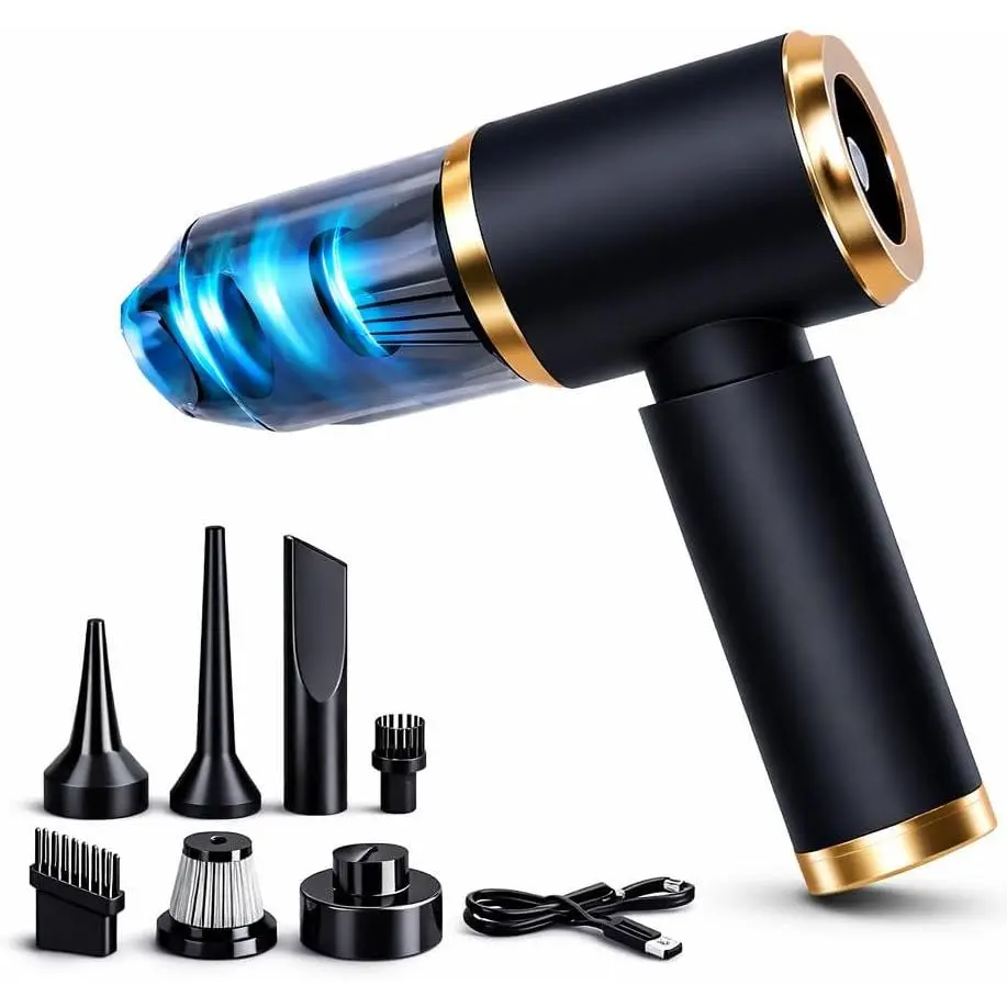 Portable  Vacuum and Air Duster, 9000pa Suction, 4000mah , USB-C , Black and , with 6 Attachments