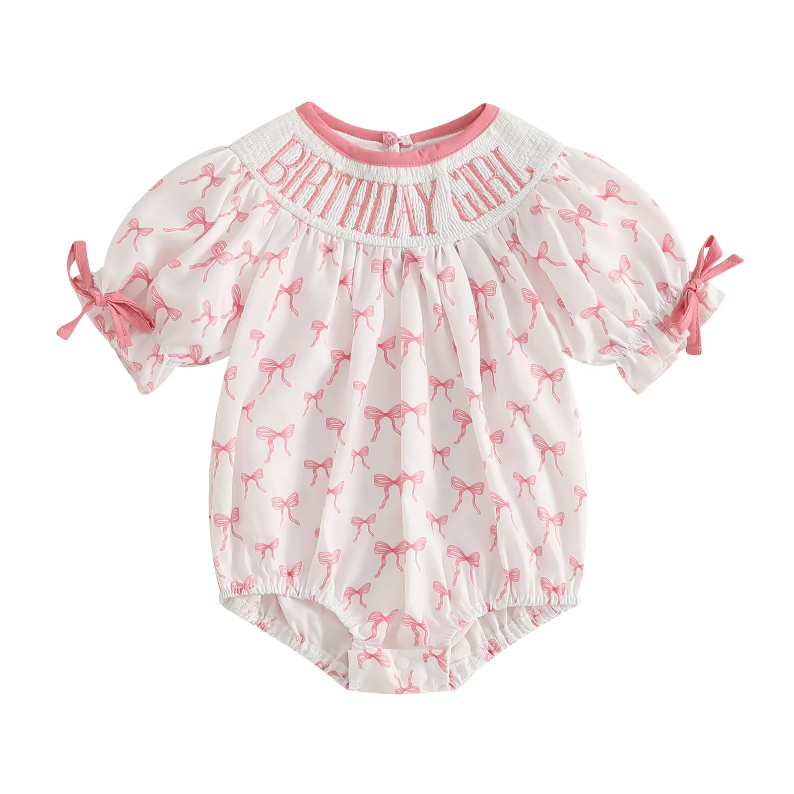 Baby Girl Birthday Romper Short Sleeve Round Neck Letter Embroidery Bodysuit Little Girl Playsuit