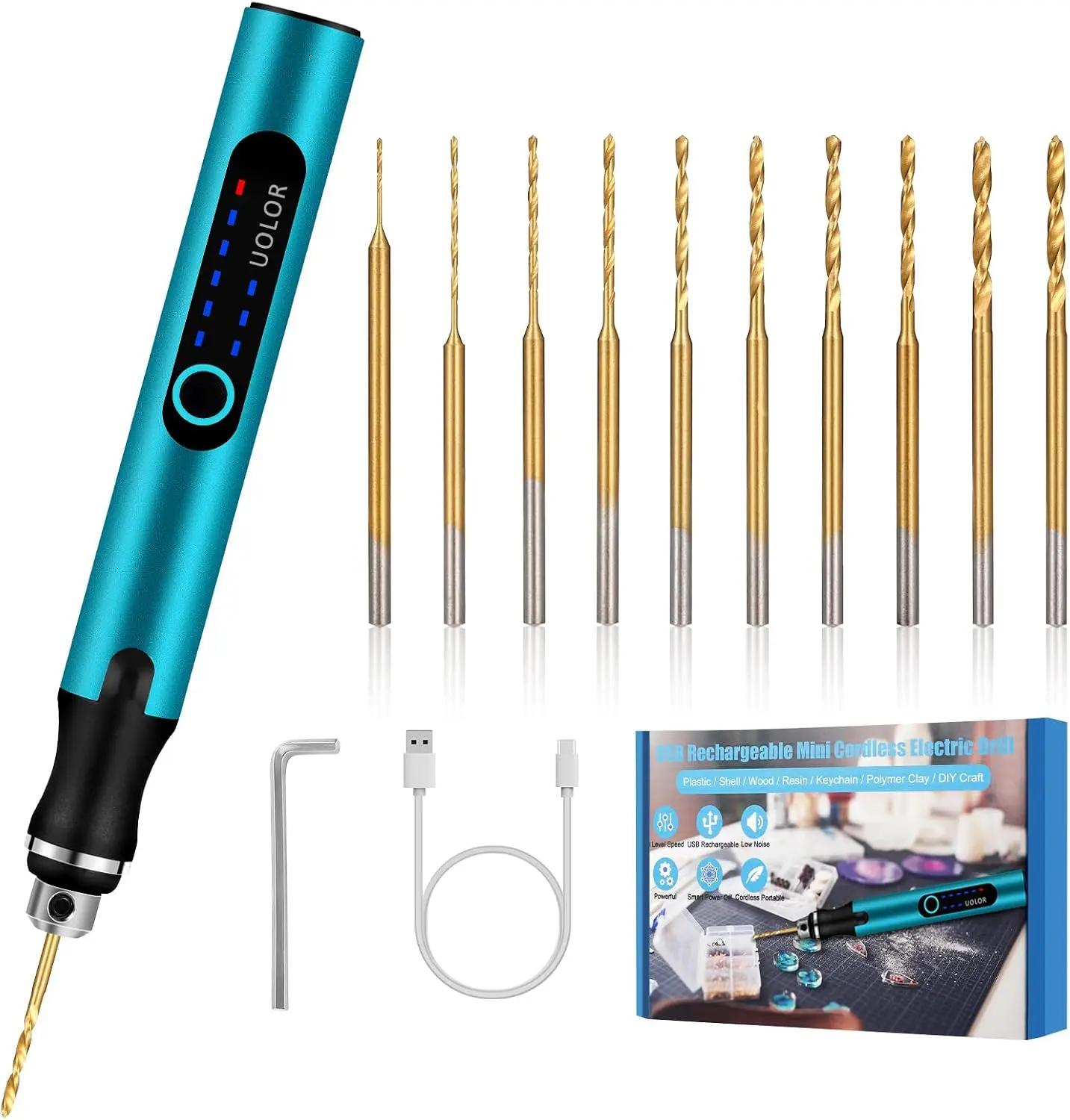 3-Speed Cordless Mini Drill Pen, Rechargeable DIY Electric Hand Drill with 10 Small Drill Bits, Micro Drill Set for Jewelry Making, Stone, Plastic, Resin, Keychains