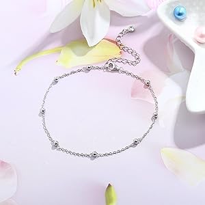 Trendy Summer 925 Sterling Silver Ankle Bracelets for Women Heart Butterfly Beaded Initial Anklet Layered Dainty Chain Adjustable Beach Foot Jewelry Summer Cute Beach Gift for Her
